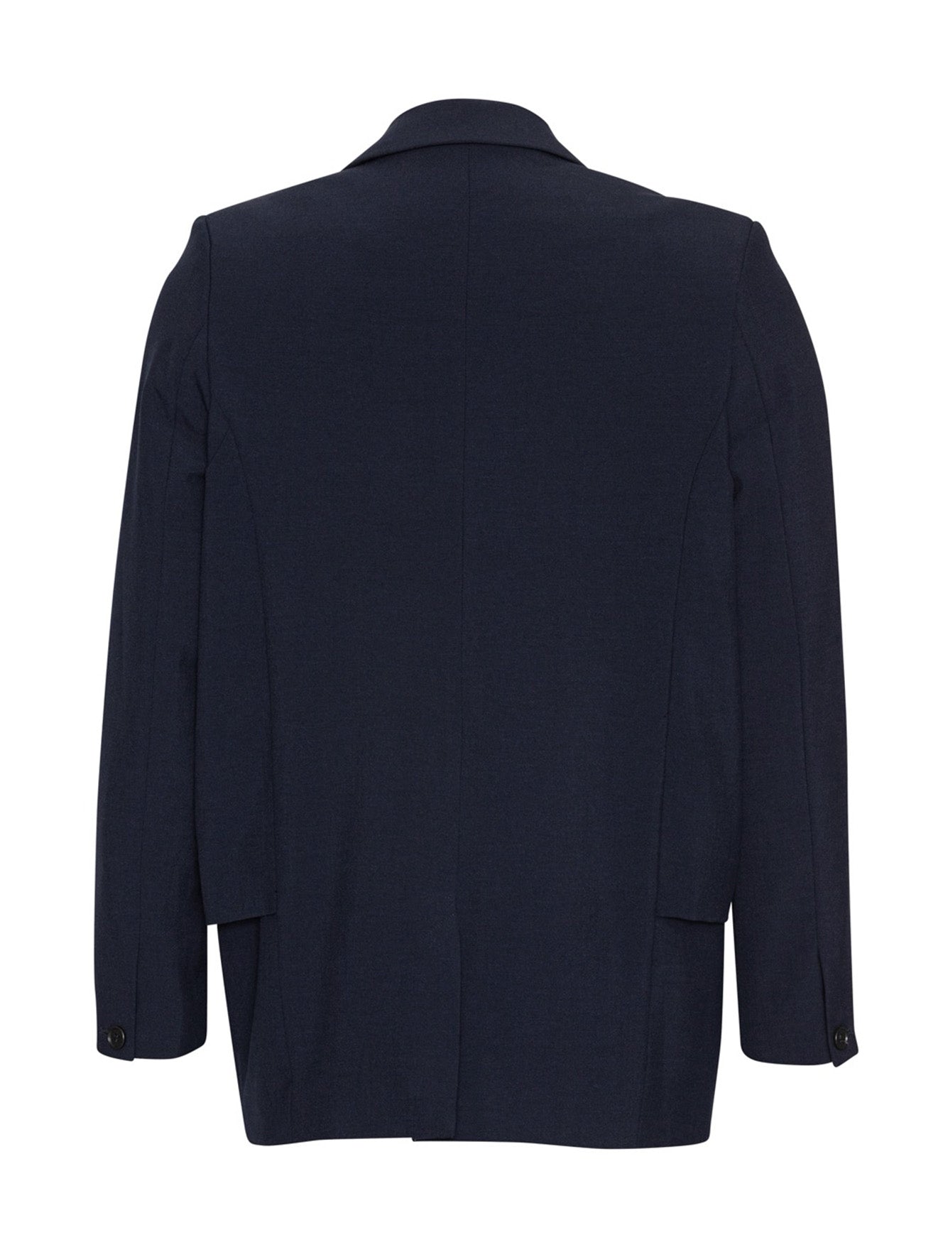 Back view of Henrik Vibskov Ants Blazer in Dark Navy showcasing the relaxed tailored silhouette.