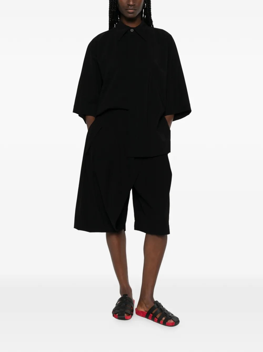 Issey Miyake April SS26 Looped Pants in Black worn on model front view
