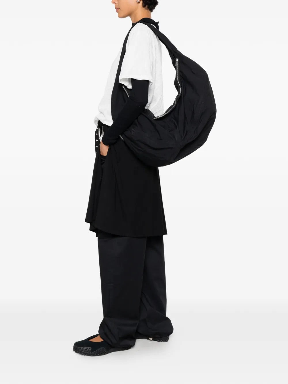Issey Miyake April SS26 Paper Balloon 2 Bag in Black worn on model
