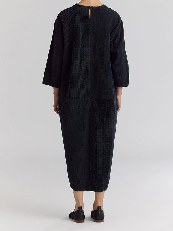 Black Crane - Corduroy Radiant Dress in Grey Navy