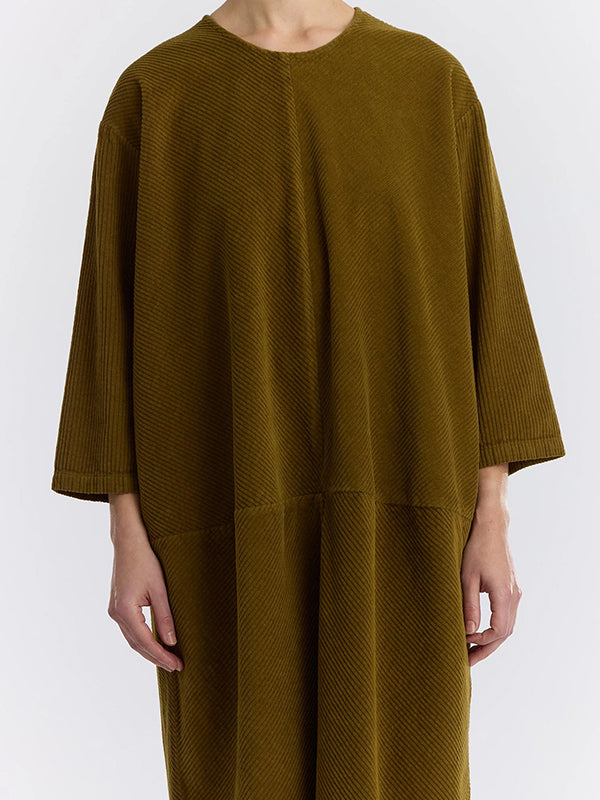 Black Crane - Corduroy Radient Dress in Olive