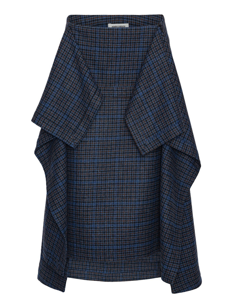 Blanket Skirt in Blue Wool Checks by Henrik Vibskov front view
