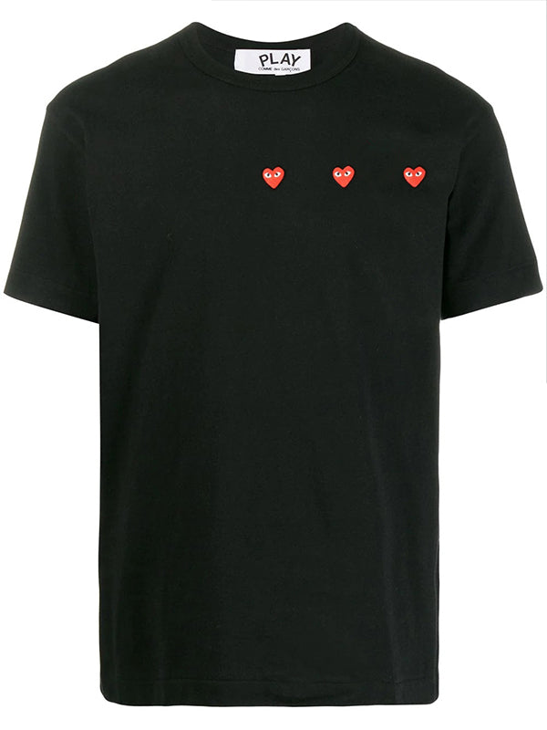 Unisex 3 Heart Short Sleeve T-shirt - Black-[-Comme des Garçons Play-1