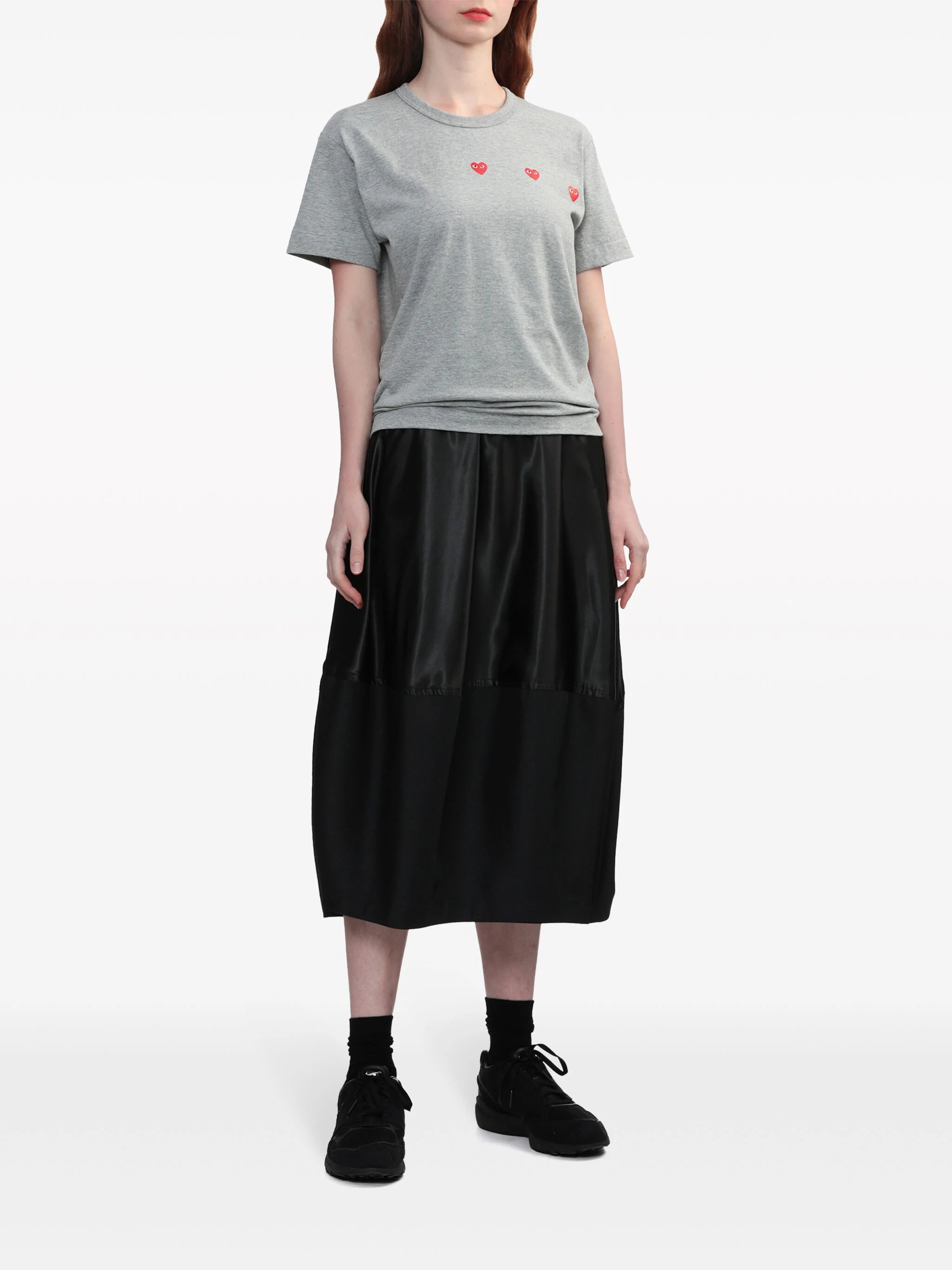 Unisex 3 Heart Short Sleeve T-shirt - Grey-[-Comme des Garçons Play-5