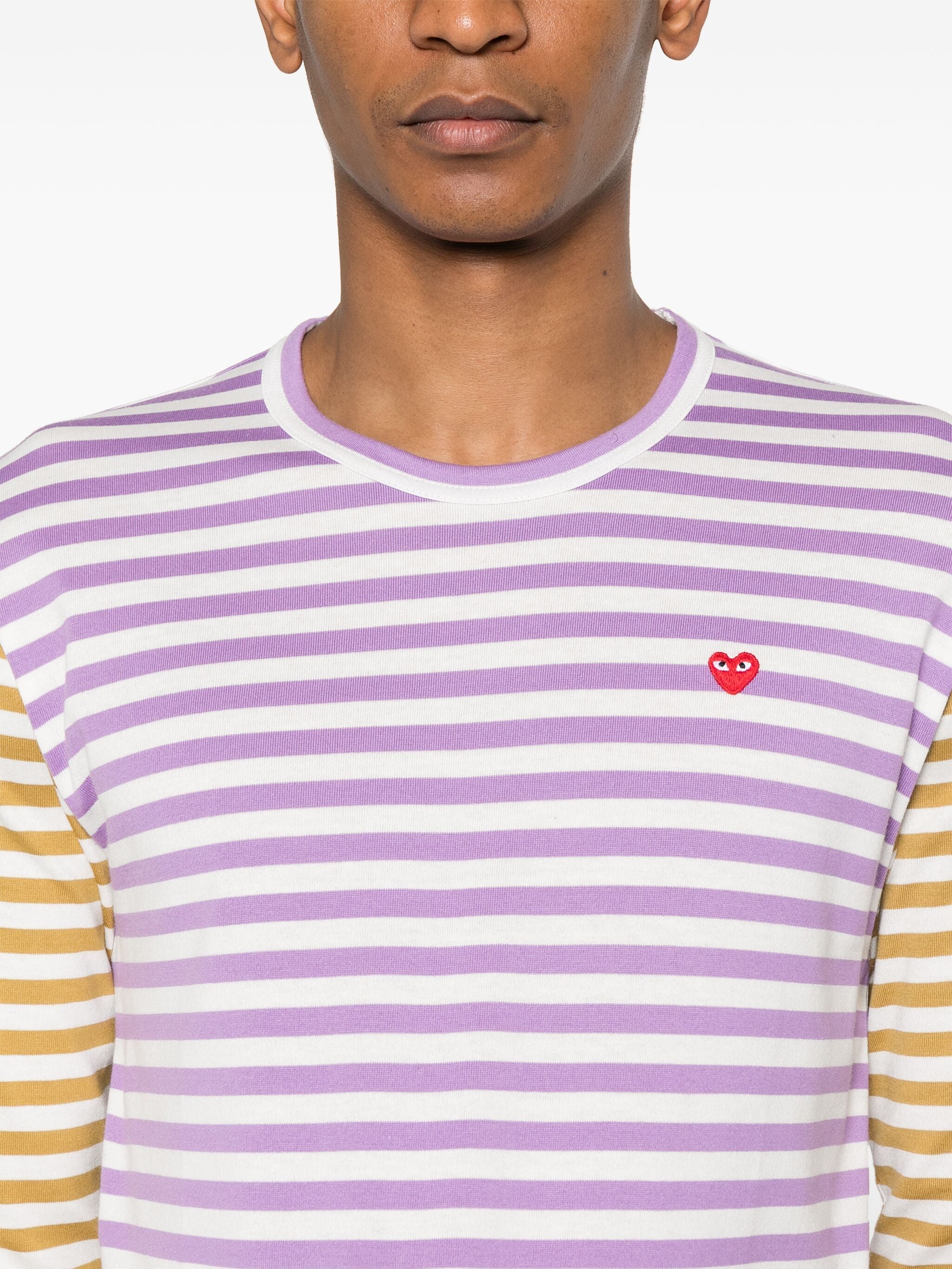 Unisex Long Sleeves Tee Bi-Colour Striped in Purple/Olive from Comme des Garçons Play