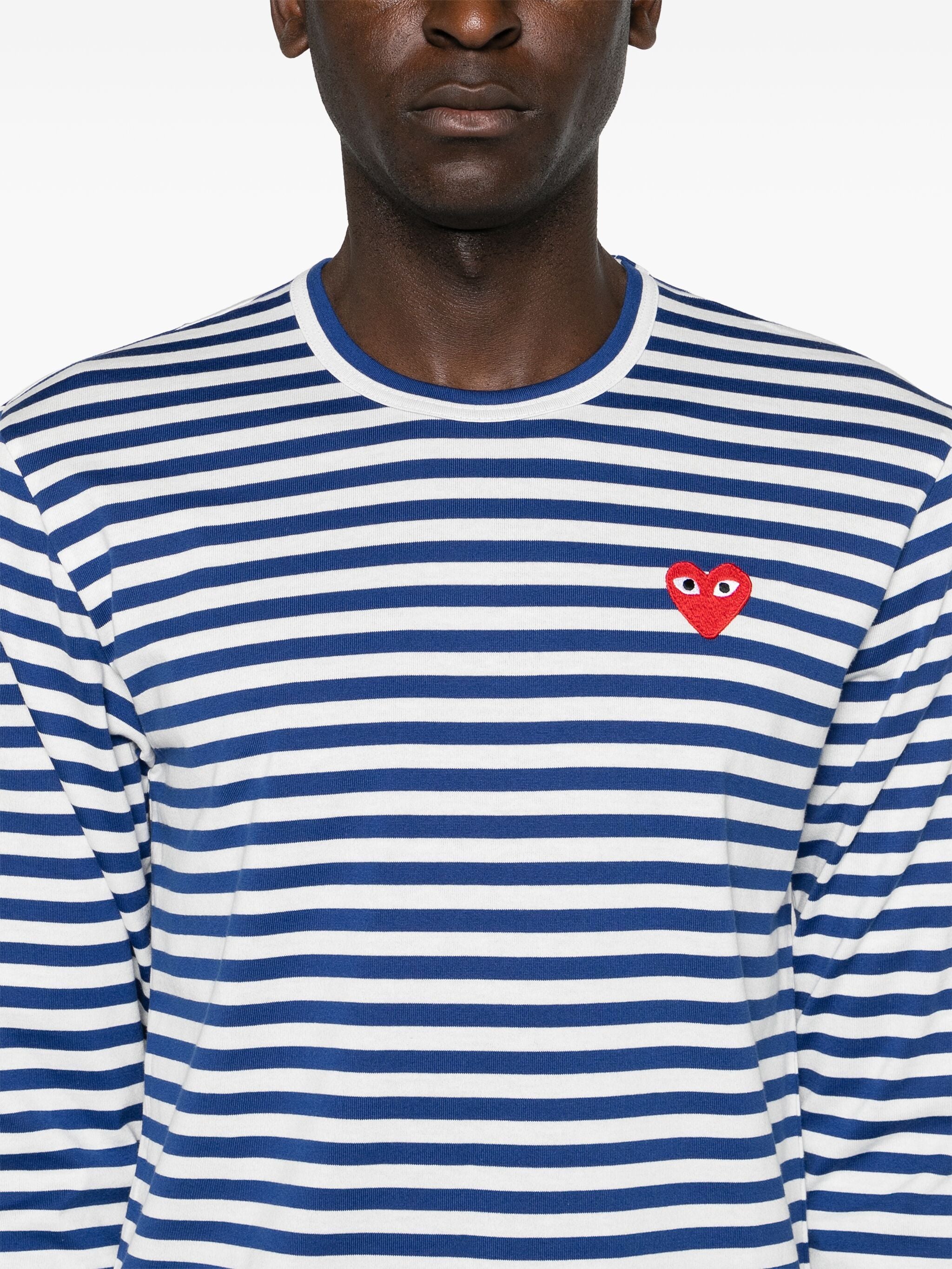 Unisex Striped Tee Red Heart in Navy from Comme des Garçons Play