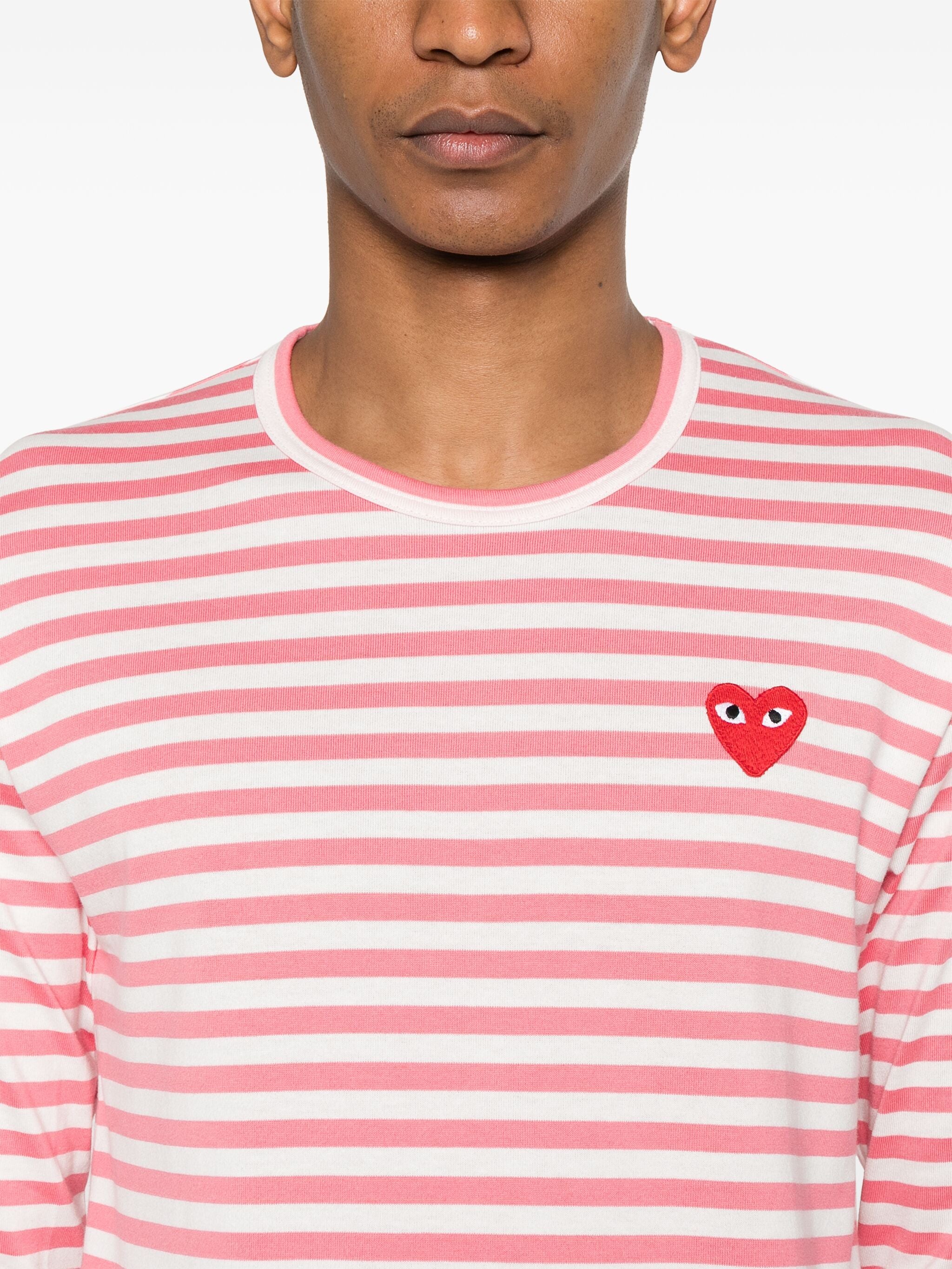 Unisex Striped Tee Red Heart in Pink from Comme des Garçons Play