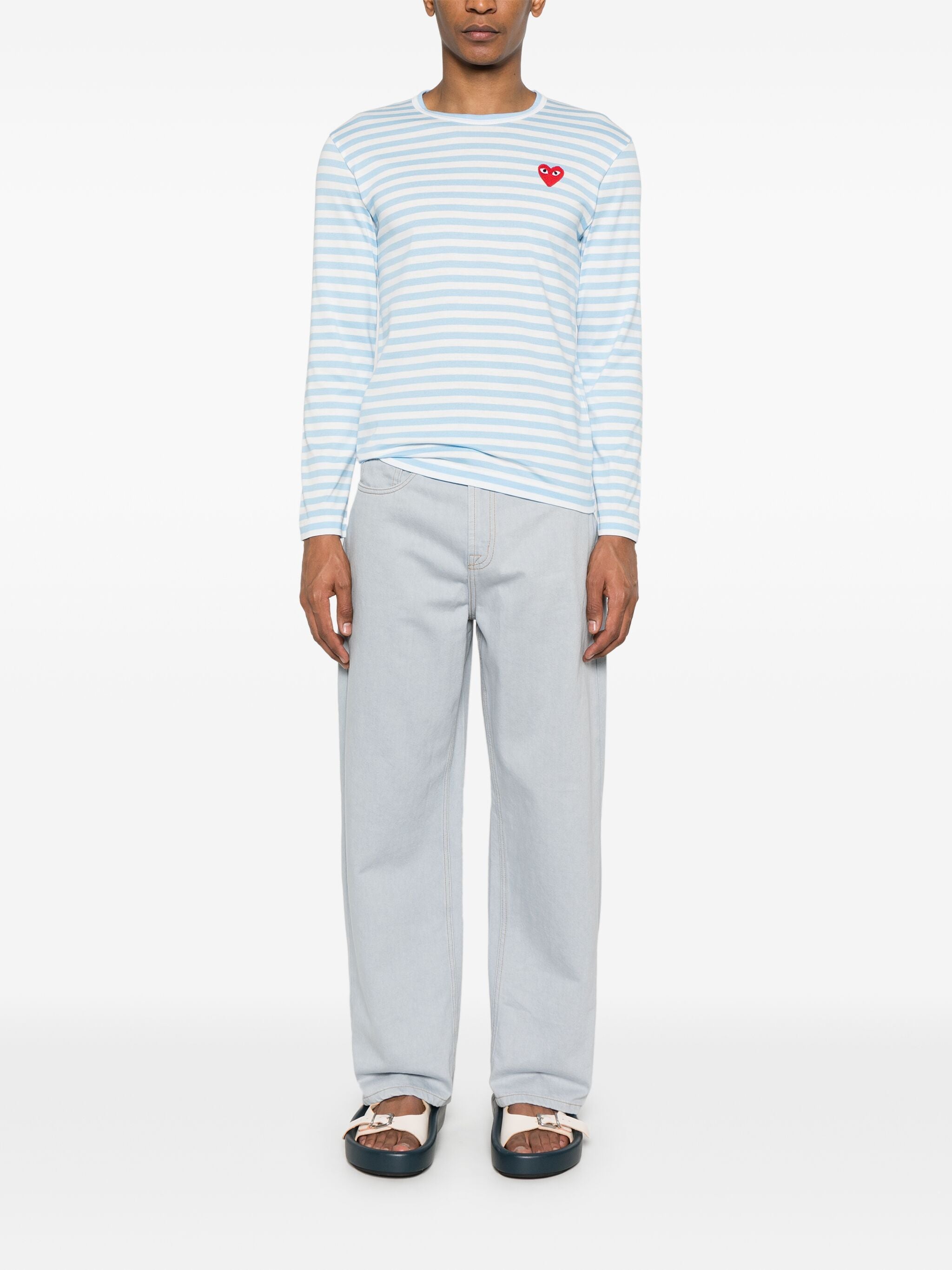 Unisex Striped Tee Red Heart in Sky Blue from Comme des Garçons Play