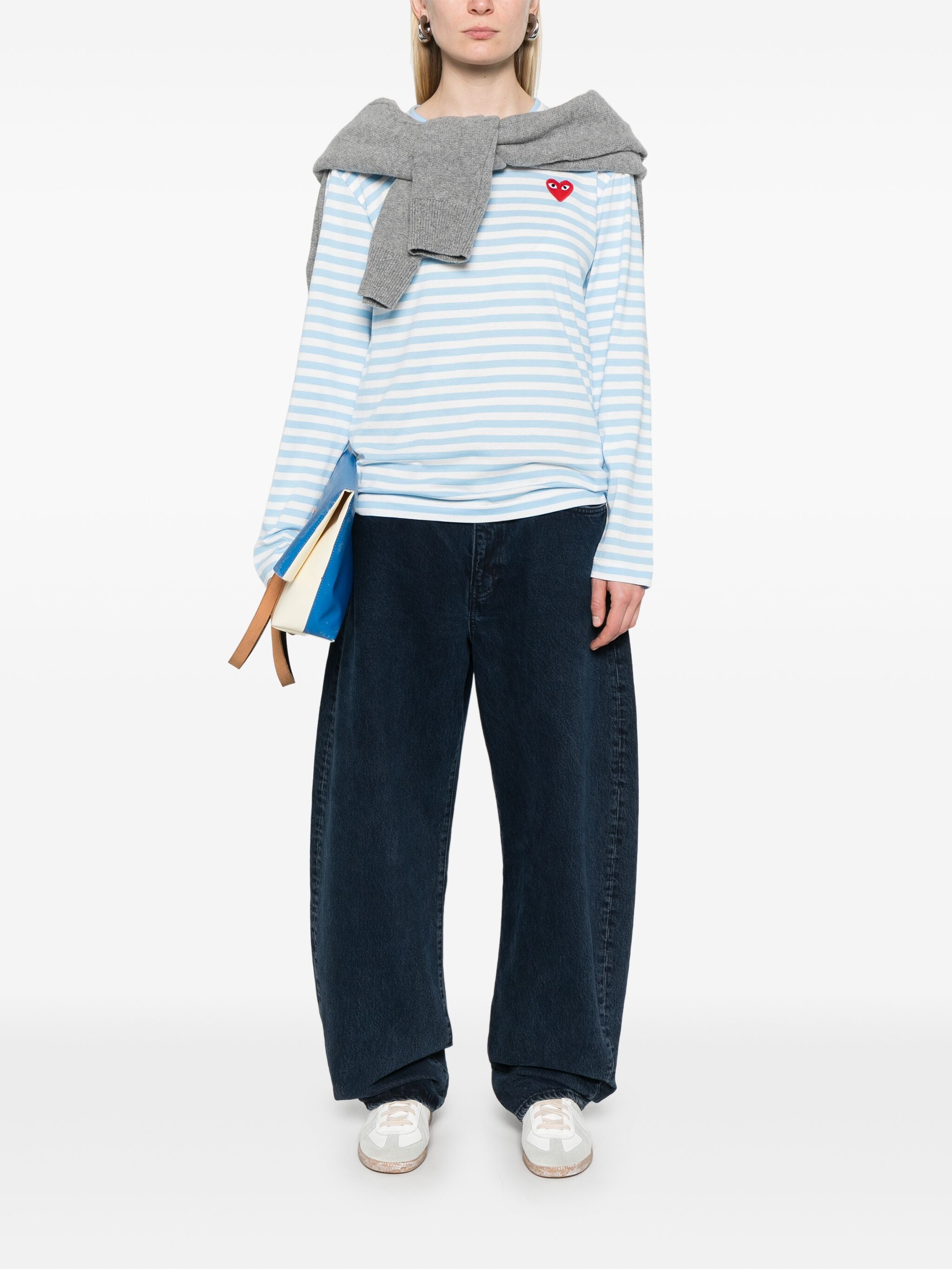 Unisex Striped Tee Red Heart in Sky Blue from Comme des Garçons Play