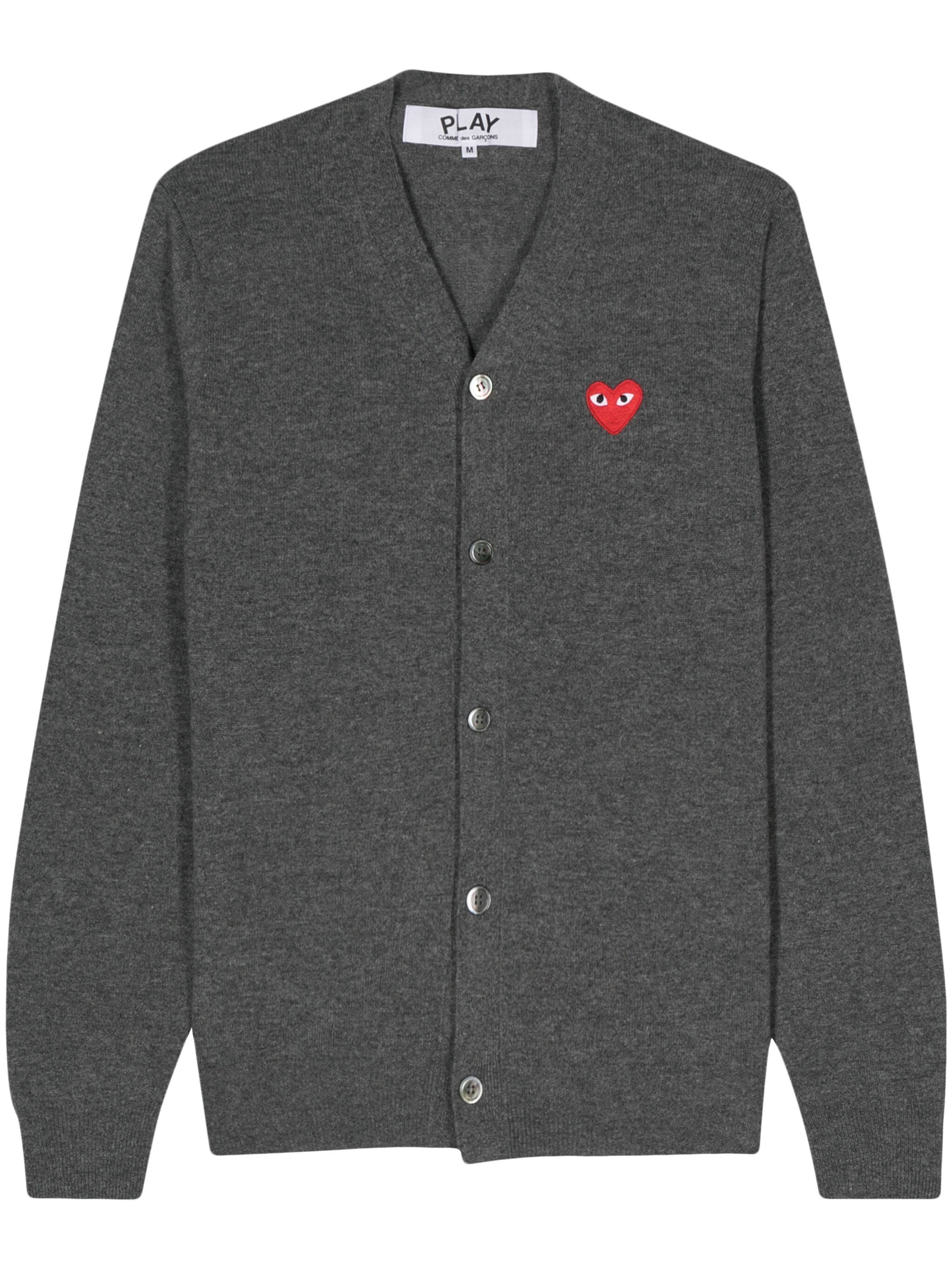 Unisex Wool Cardigan Red Heart in Grey from Comme des Garçons Play