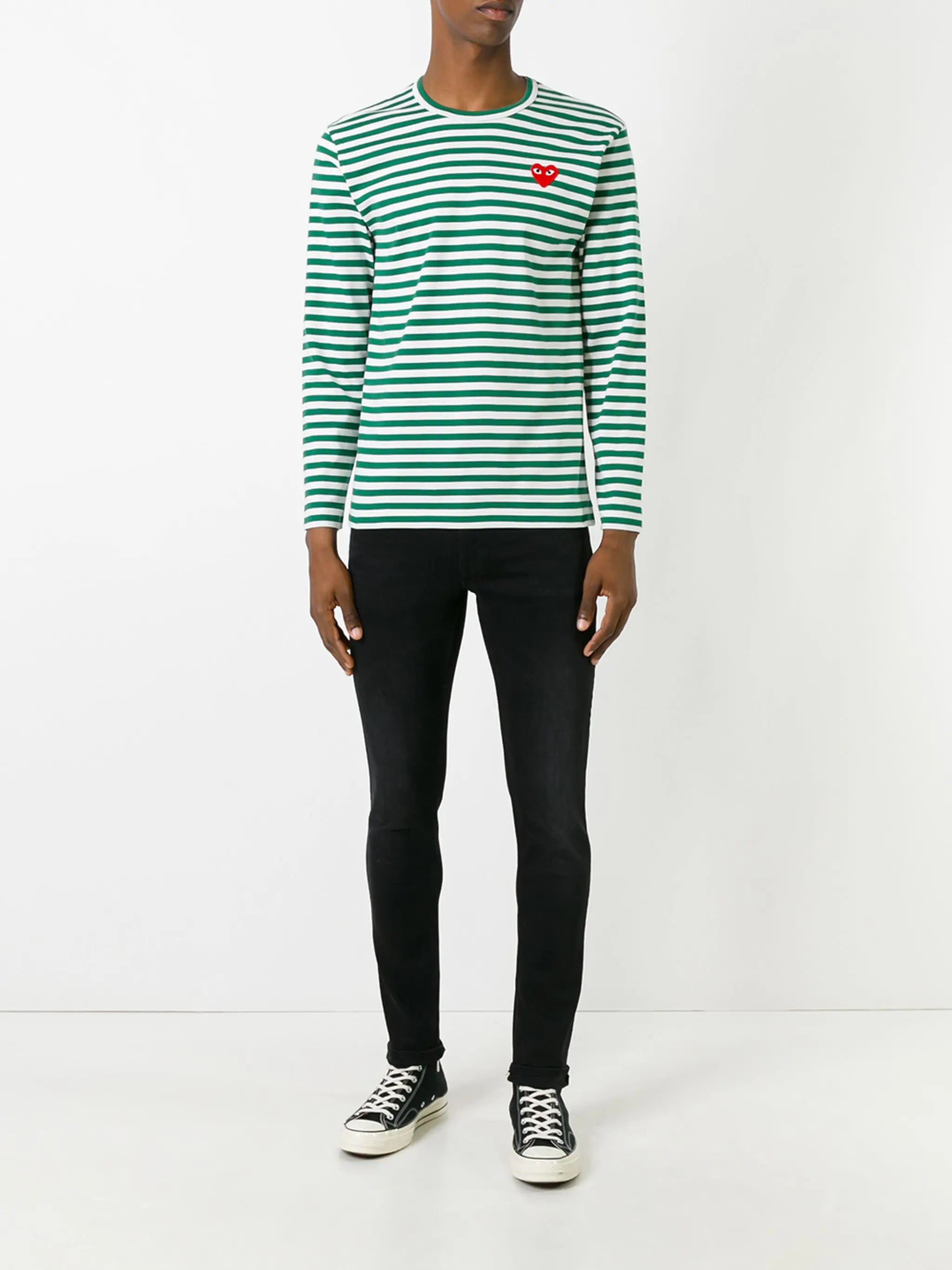 Comme des Garçons Play - Unisex Striped Tee Red Heart in Green