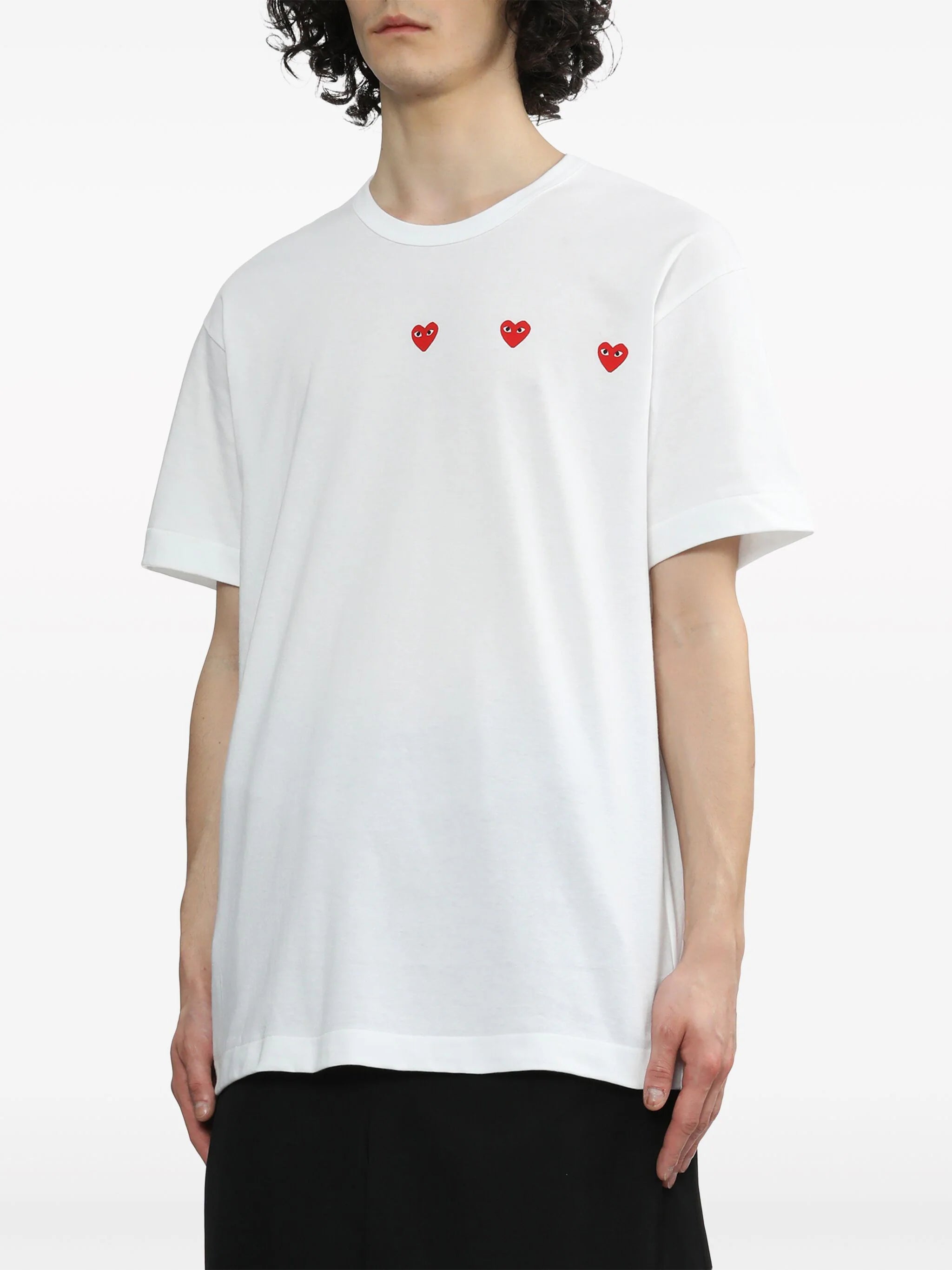 Unisex 3 Heart Short Sleeve T-shirt - White-[-Comme des Garçons Play-3
