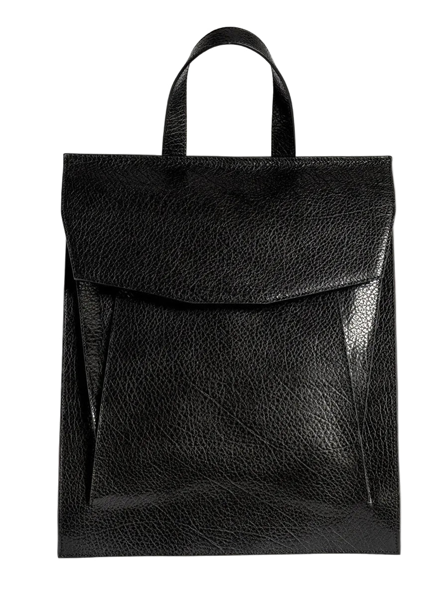 Merryl Tielman Claudie Black Pebbled convertible backpack front view