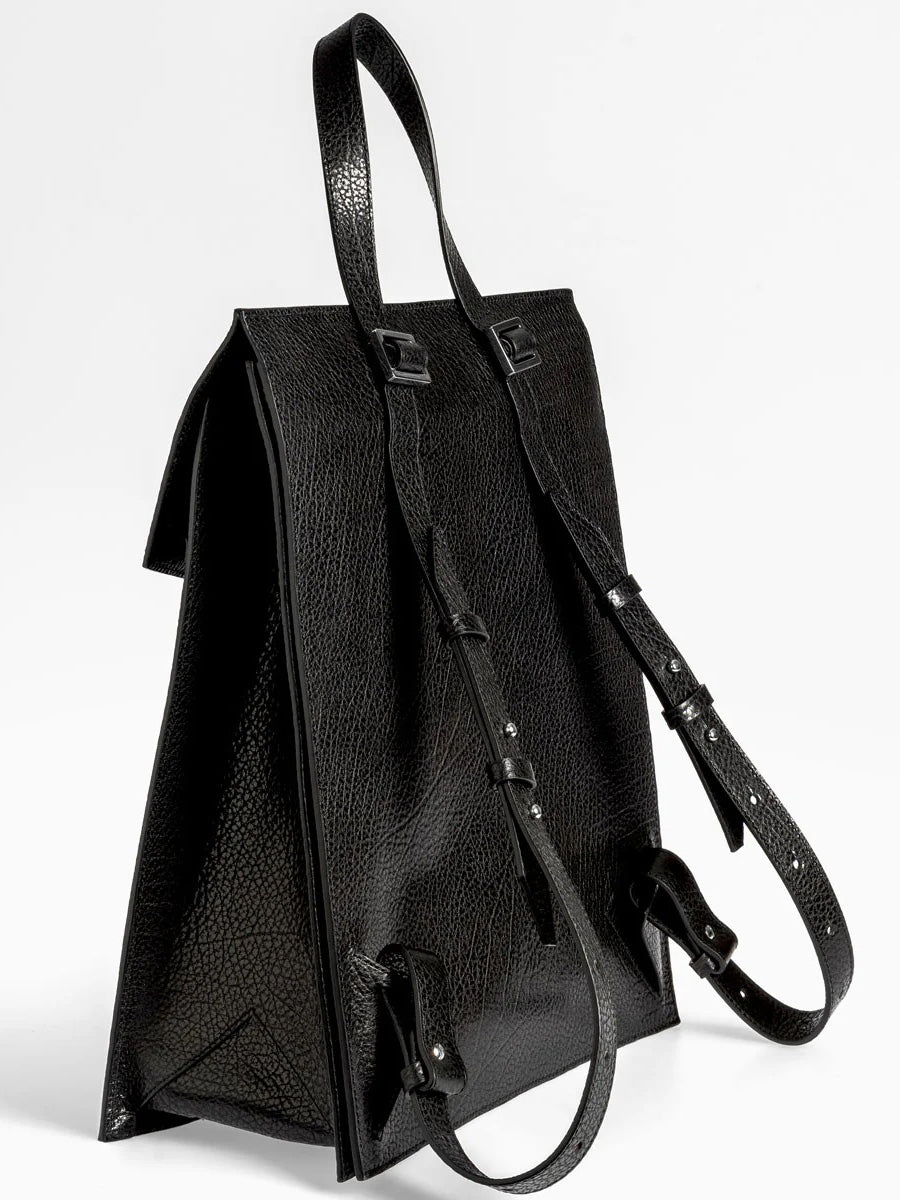 Merryl Tielman Claudie Black Pebbled backpack with adjustable straps