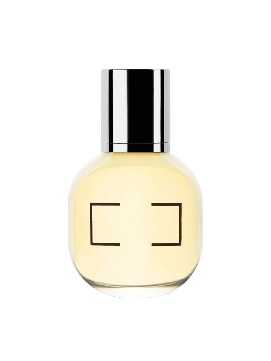 Perfume bottle with a silver cap on a white background