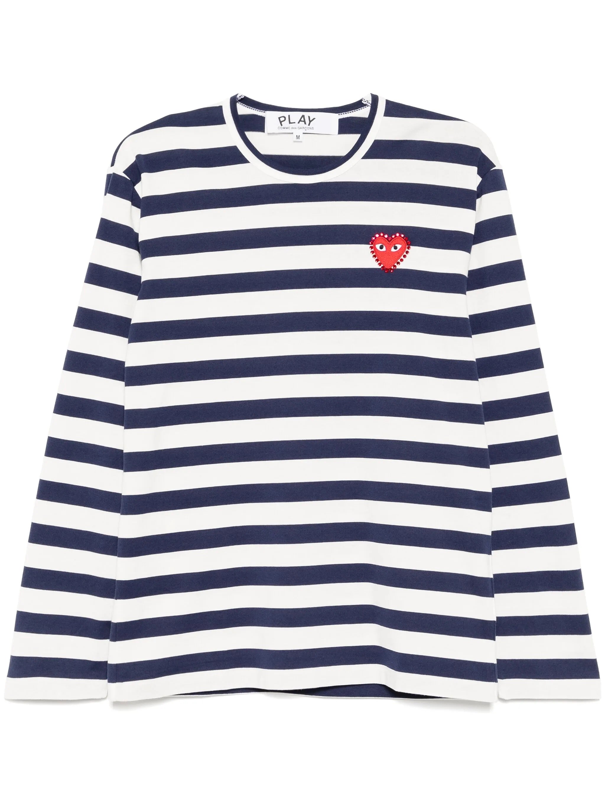 Rhinostone Red Heart Striped T-Shirt in Navy from Comme des Garçons Play