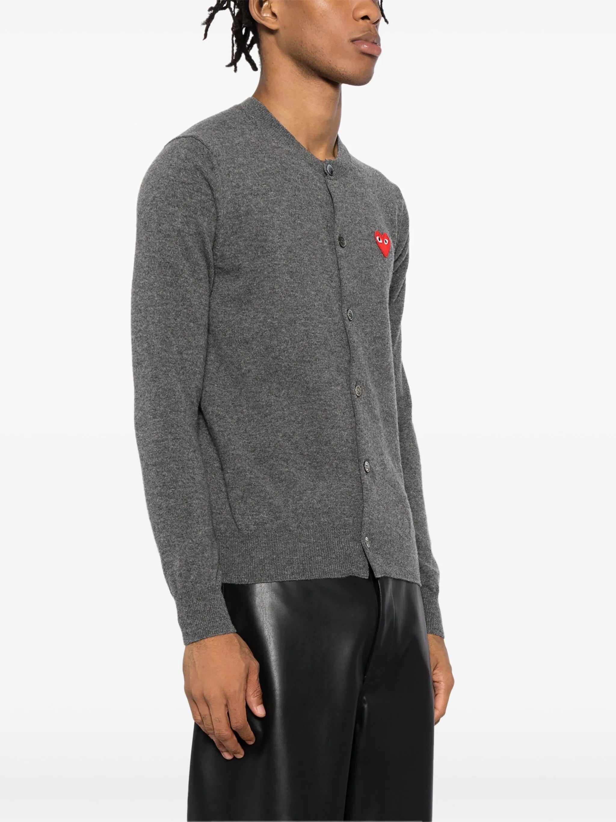 Round-Neck Cardigan Red Heart in Grey from Comme des Garçons Play