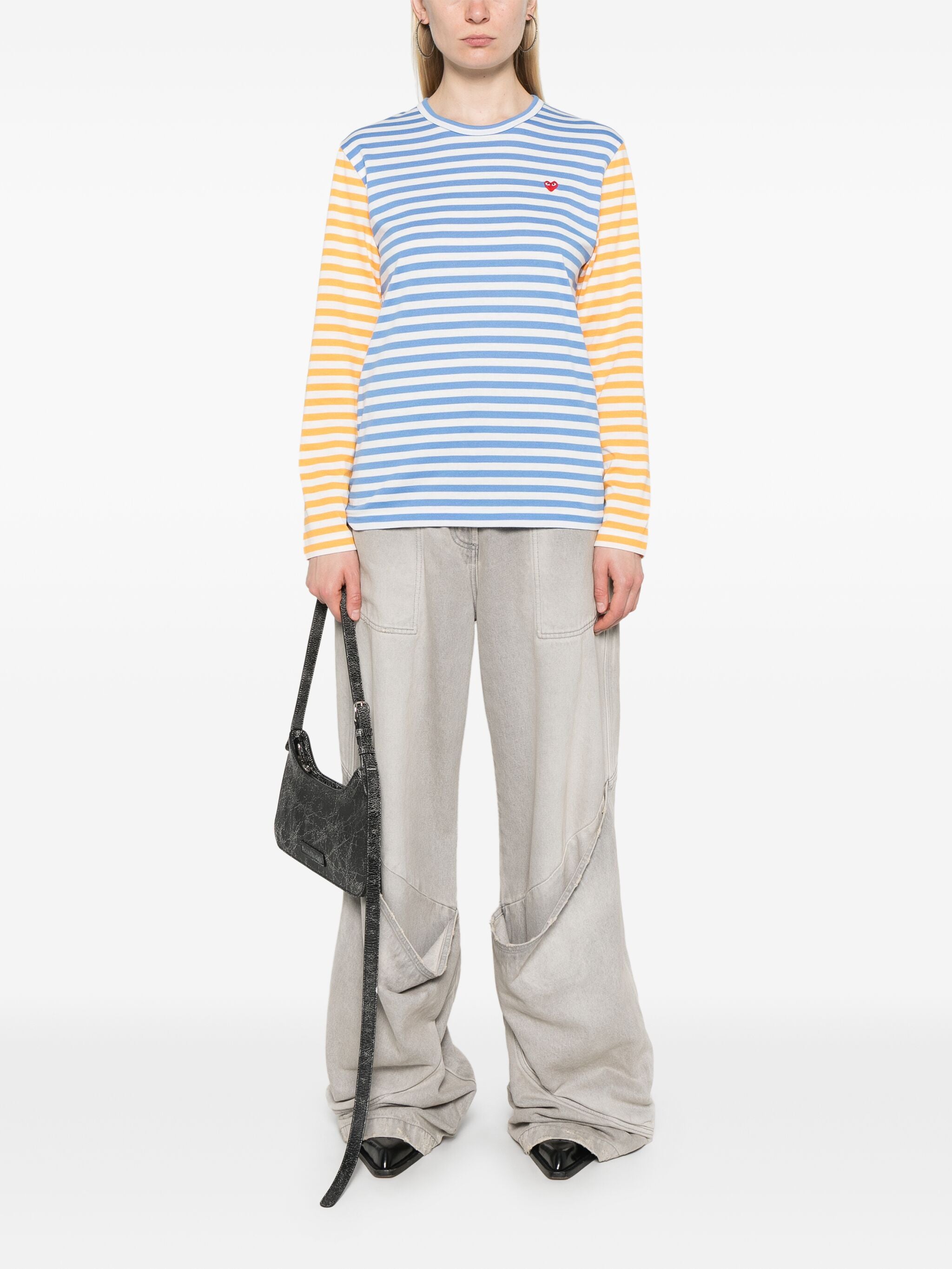 Unisex Long Sleeves Tee Bi-Colour Striped in Blue & Yellow from Comme des Garçons Play