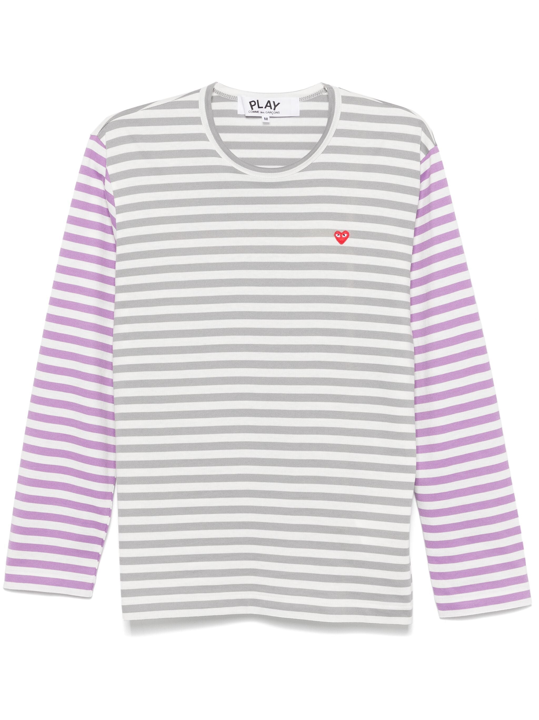 Unisex Long Sleeves Tee Bi-Colour Striped in Grey & Purple from Comme des Garçons Play