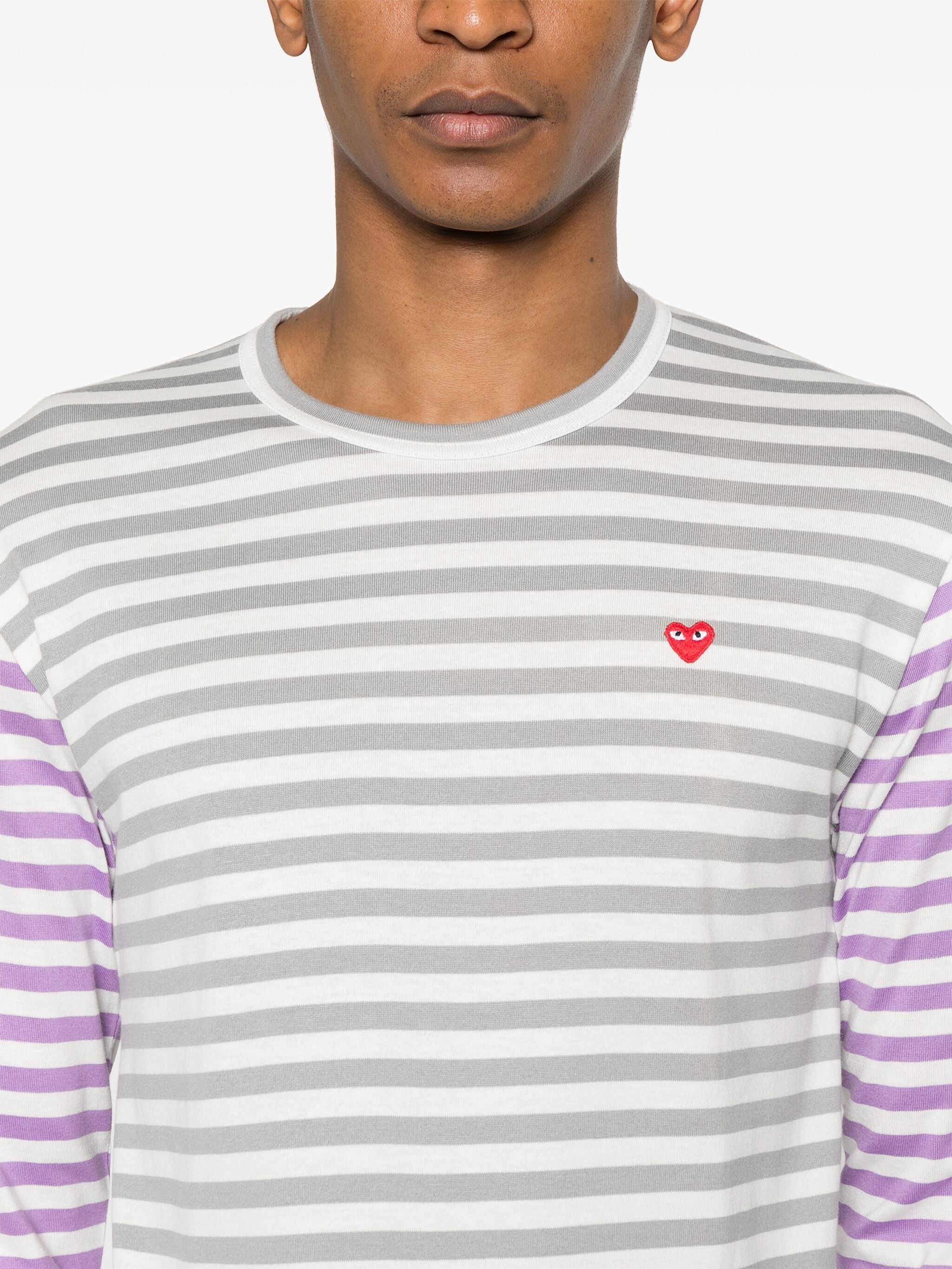 Unisex Long Sleeves Tee Bi-Colour Striped in Grey & Purple from Comme des Garçons Play