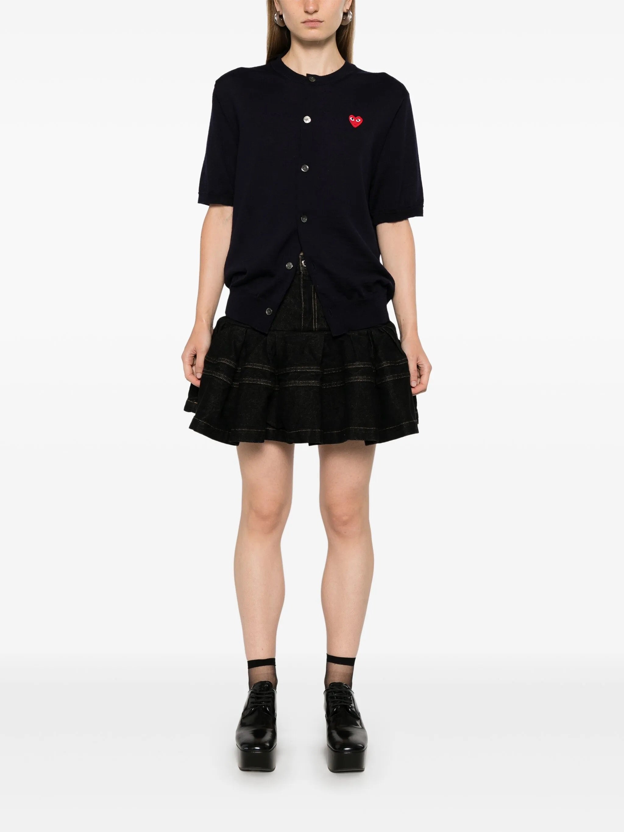 Unisex Round-Neck Cardigan Short-Sleeve in Navy from Comme des Garçons Play