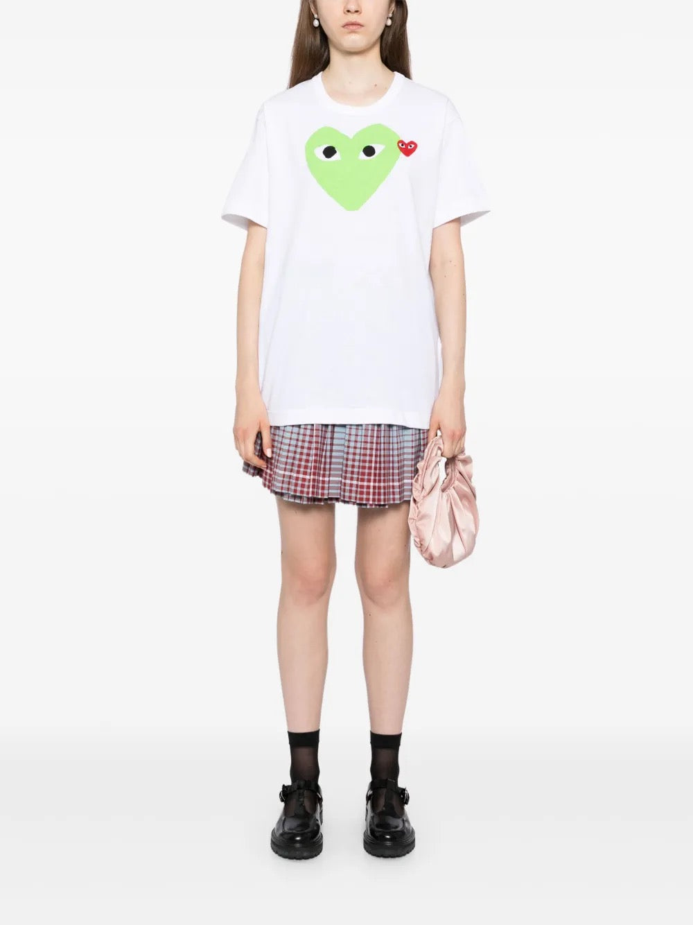 Unisex Short Sleeve Tee Big Green Heart in White from Comme des Garçons Play