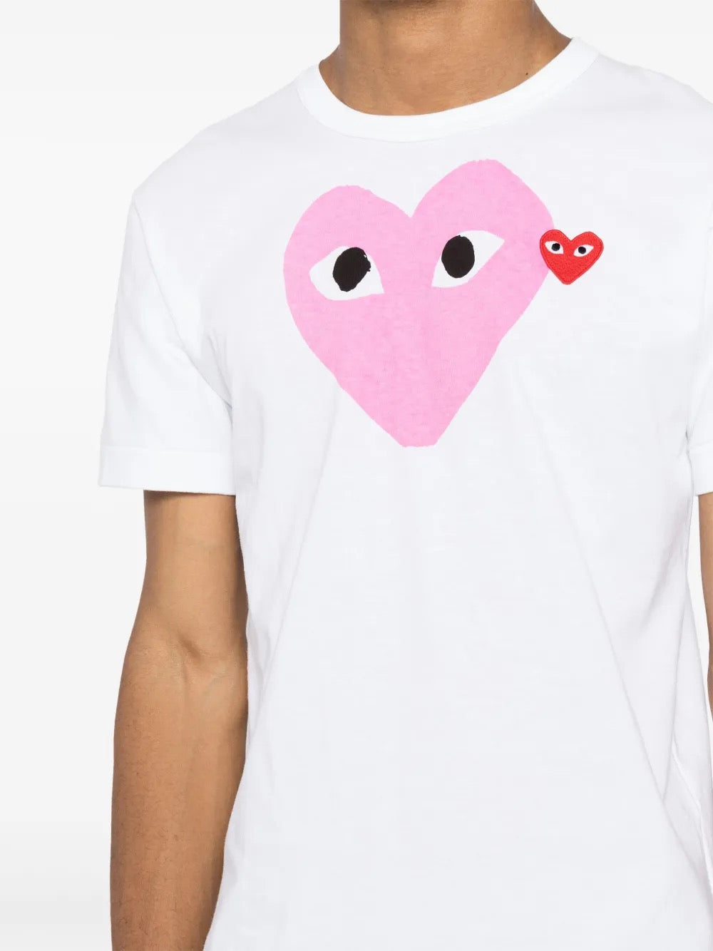 Unisex Short Sleeve Tee Big Pink Heart in White from Comme des Garçons Play