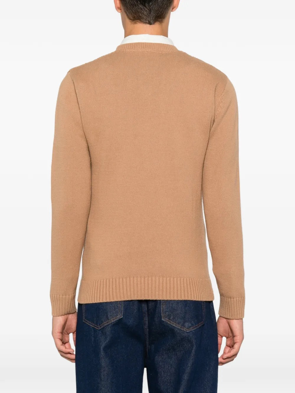 Ka Wa Key Diamond Cable V-Neck Jumper in Wantering Sparrows rear view