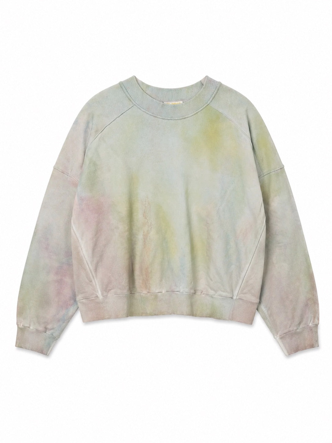 ShouShou Taipei Distressed Sweatshirt in Light Green & Brown Tiedye front view

