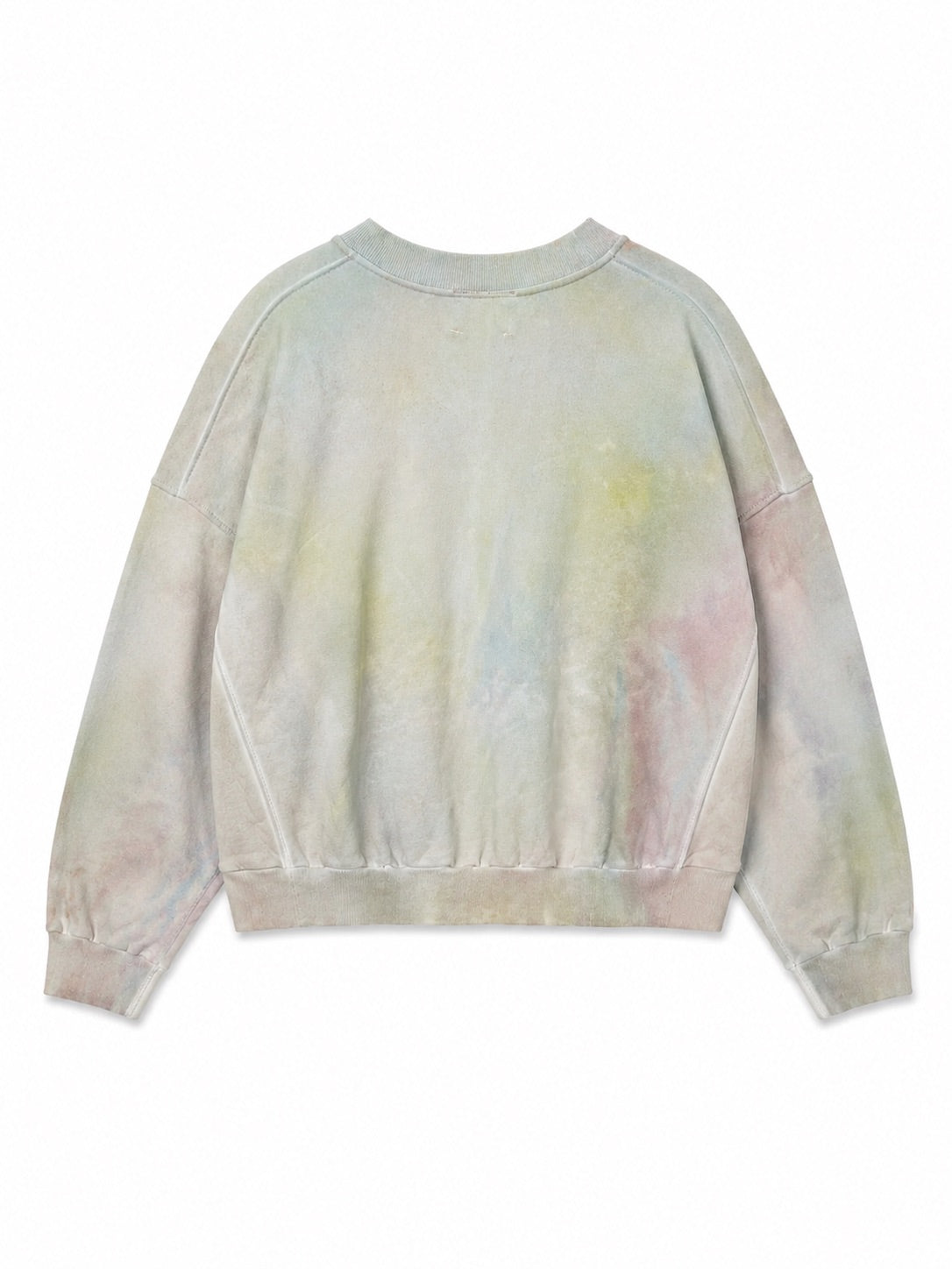 ShouShou Taipei Distressed Sweatshirt in Light Green & Brown Tiedye back view

