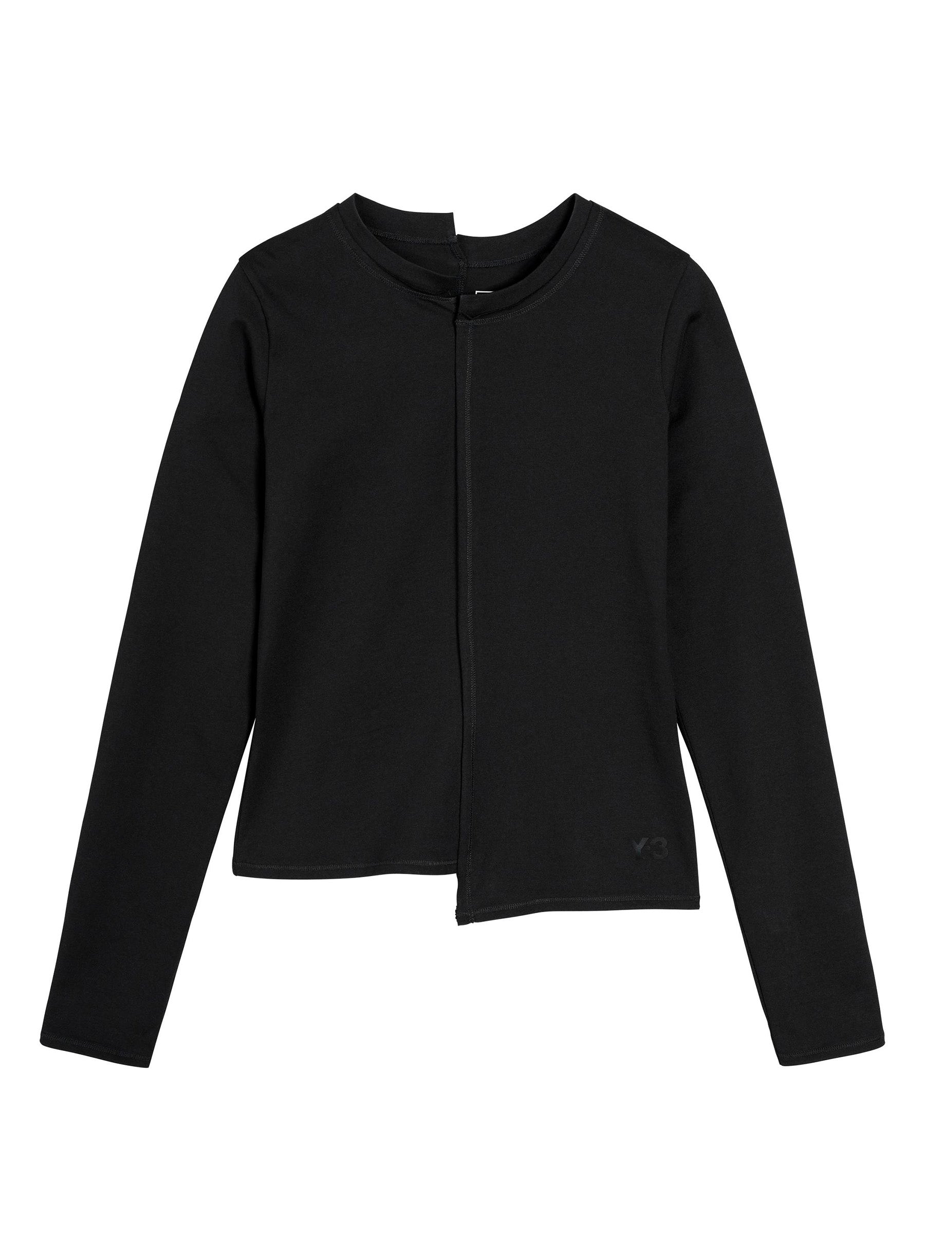 Y-3 Fitted Long Sleeve Tee in Black with a fitted silhouette and asymmetric hem.