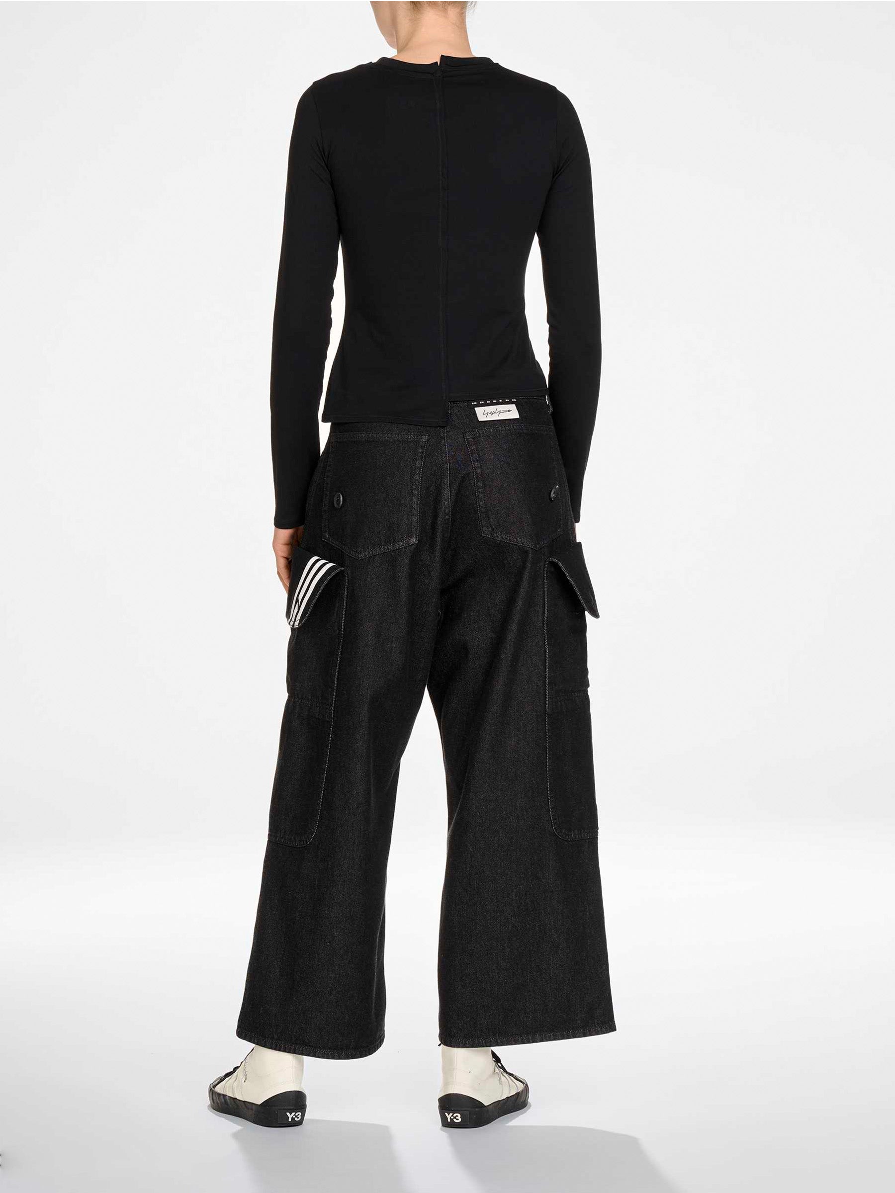 Rear view of the model wearing the Y-3 Fitted Long Sleeve Tee in Black.