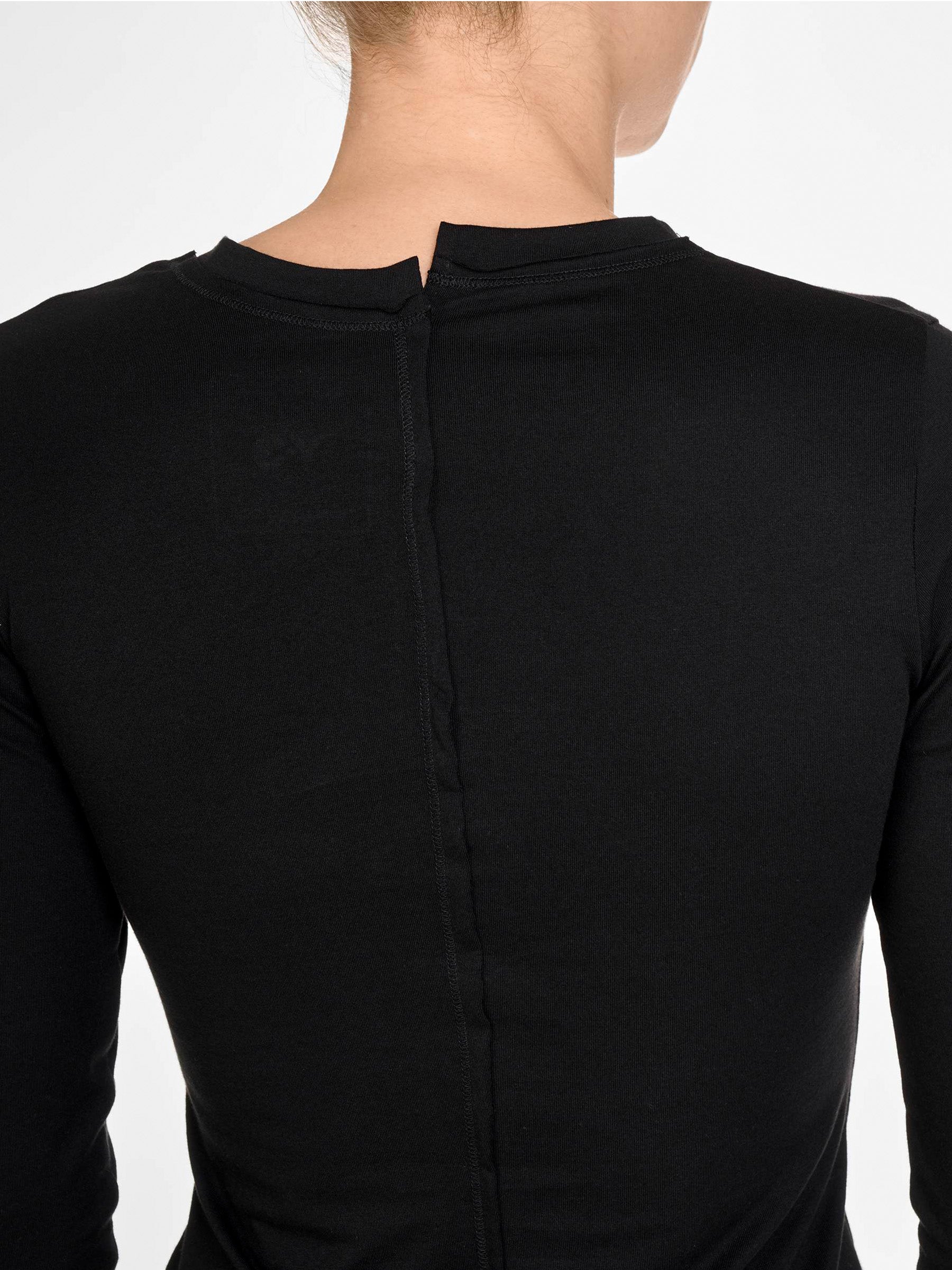 Close-up back view showing the rear seam detail of the Y-3 Fitted Long Sleeve Tee in Black.