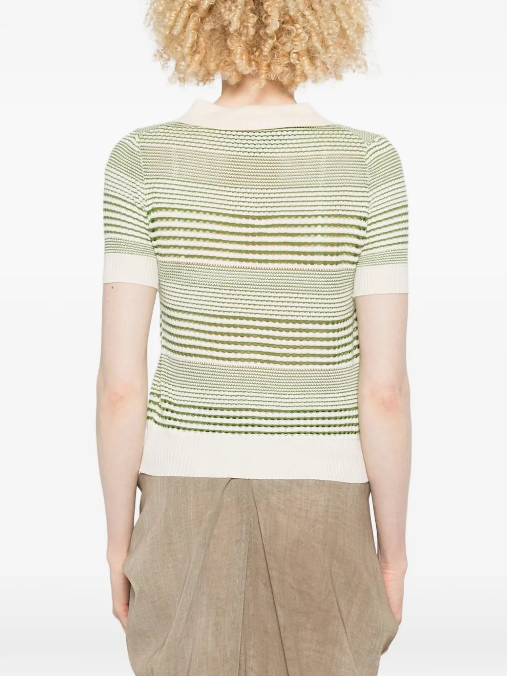 Ka Wa Key Grandma's Bloom Polo Shirt Tea Garden - back view showing open-knit construction