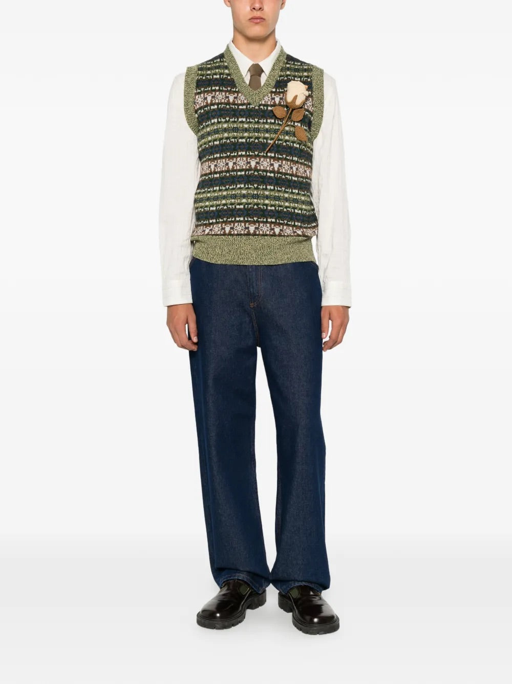 Ka Wa Key Hand-Crocheted "Grandpa's Rose" Slipover in Folk Garden worn front view
