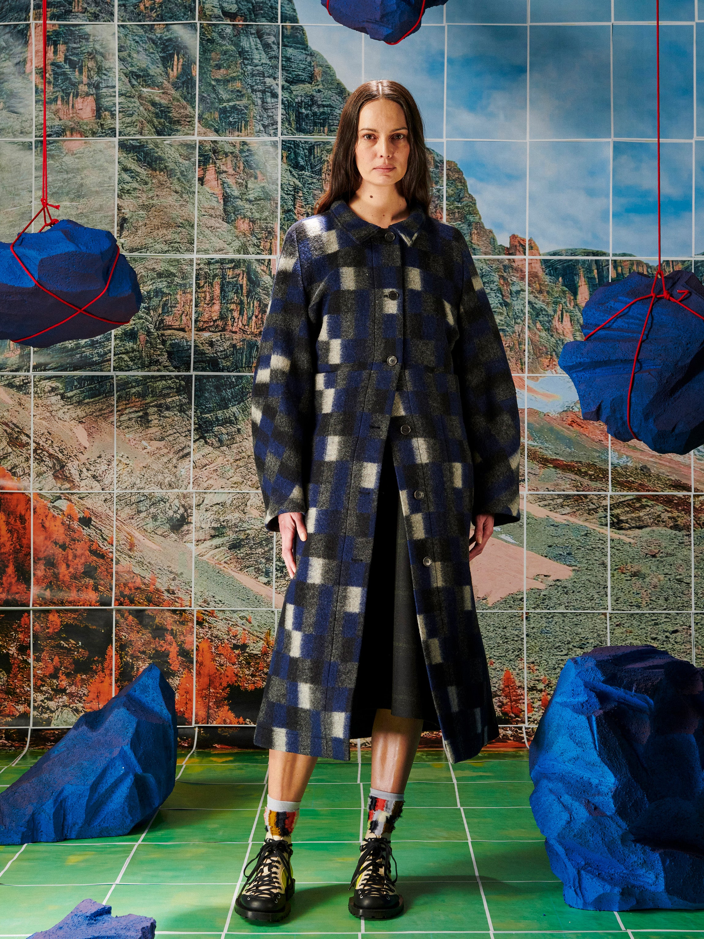 Banana Coat - Brushed Black Squares-[-Henrik Vibskov-4