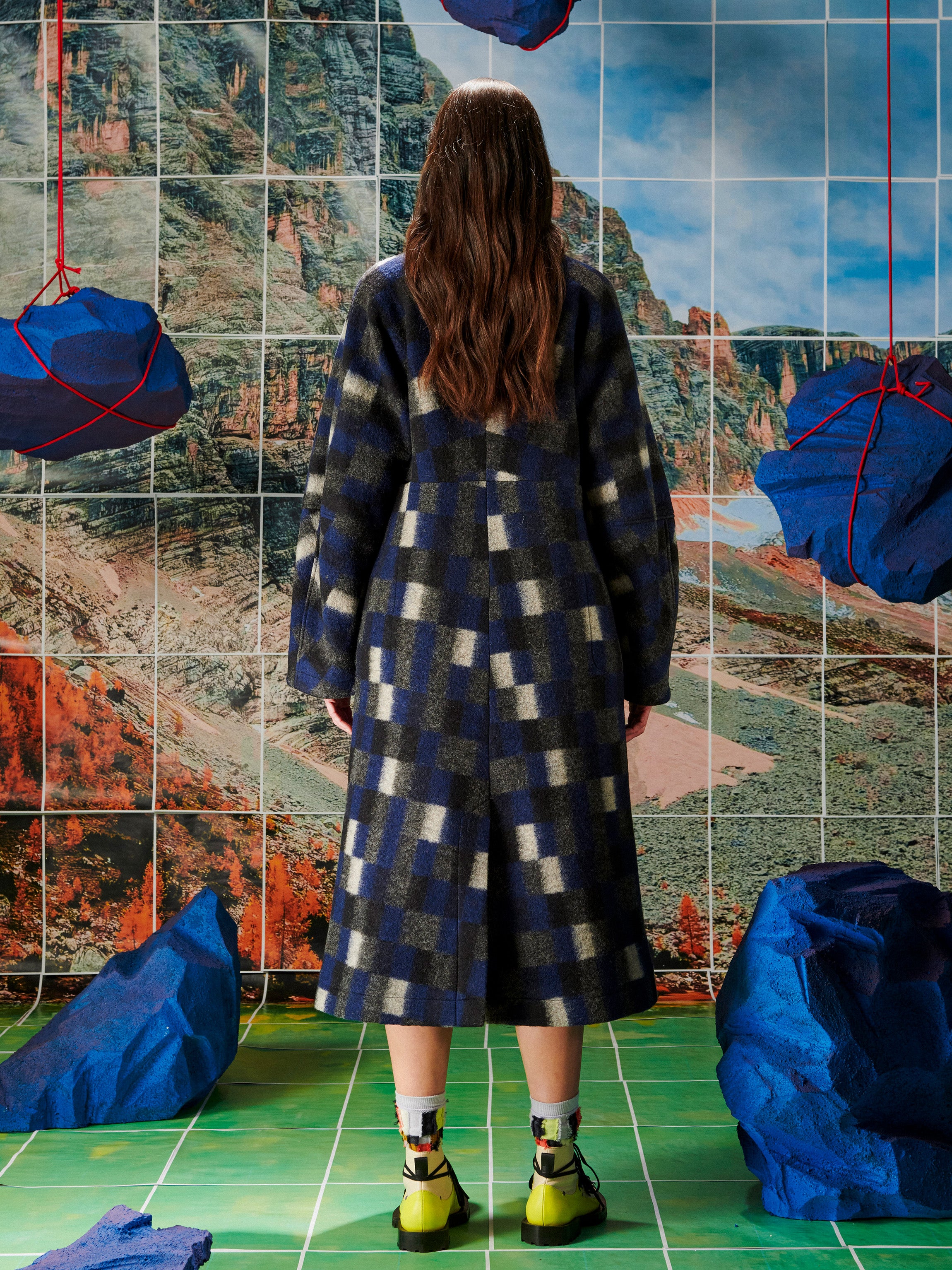 Banana Coat - Brushed Black Squares-[-Henrik Vibskov-6