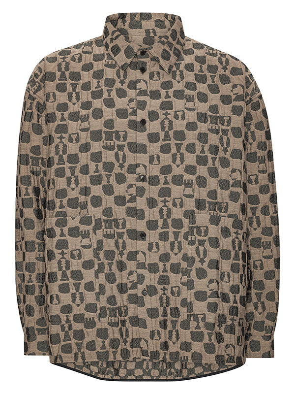 Henrik Vibskov Big shirt in brown black chess print - front