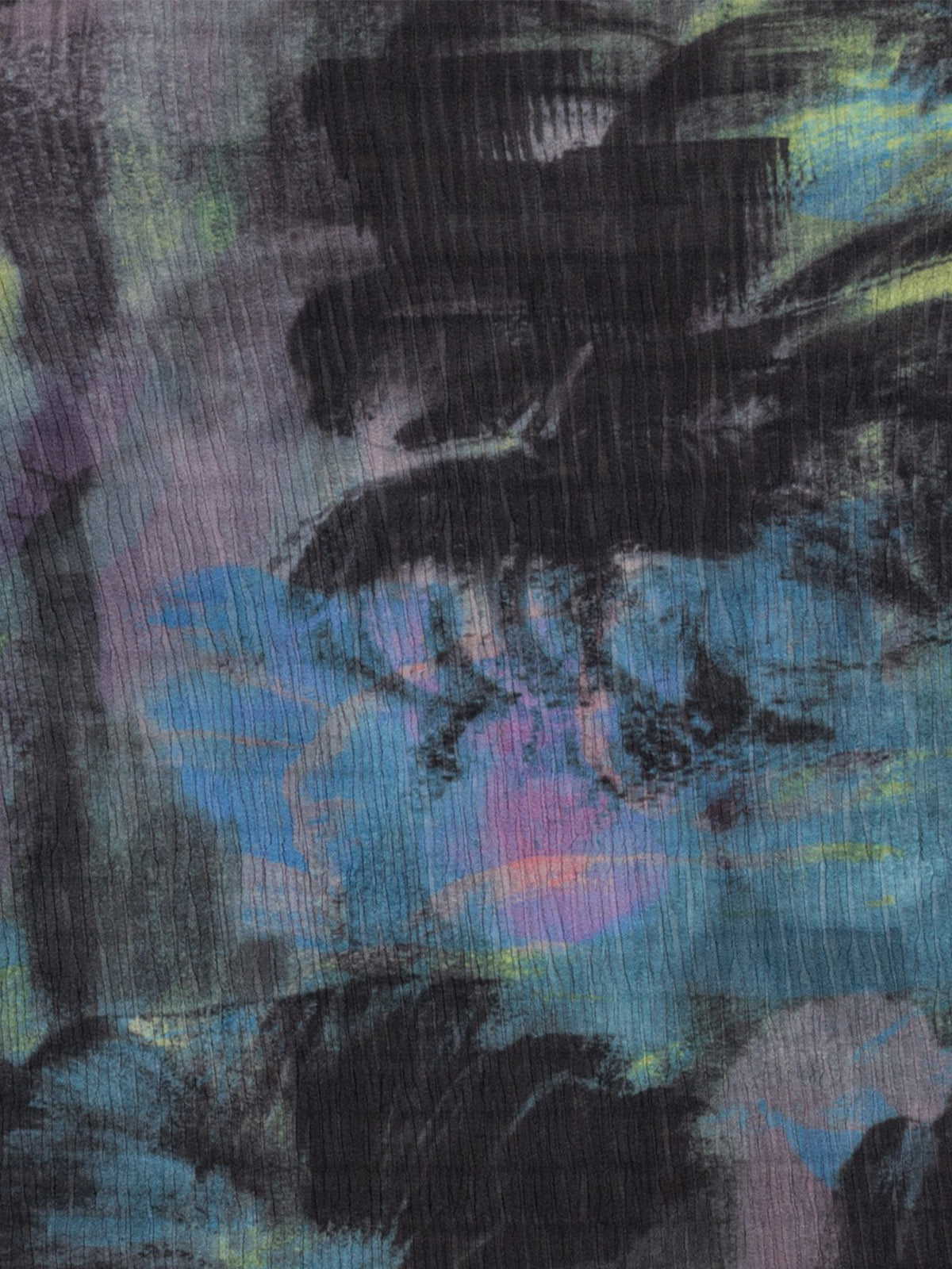 Close-up of the crinkled mesh fabric on the Henrik Vibskov Carry A Top in Mushroom Tapestry print