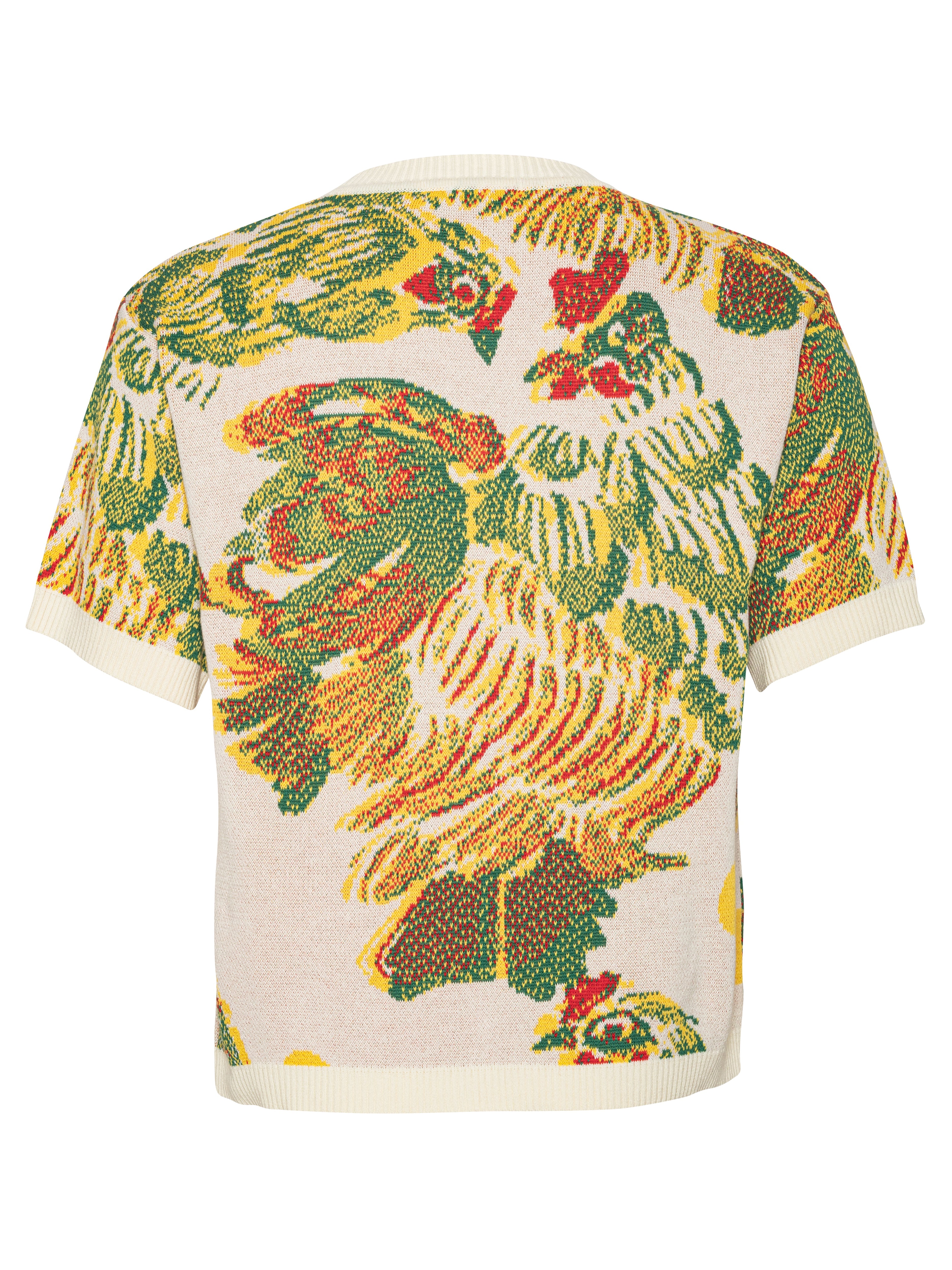 Back full-body packshot of the Chicken T Knit in Chicken Ecru from Henrik Vibskov Spring/Summer 2026 Studio Collection, highlighting the beige knit, short sleeves, and straight back hem.
