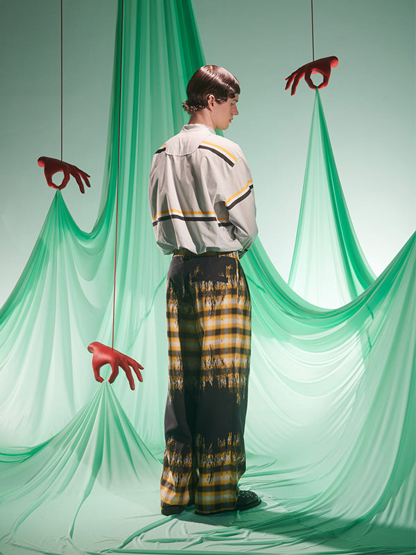 Hands Down Pants in Blurry Black Yellow Check from Henrik Vibskov