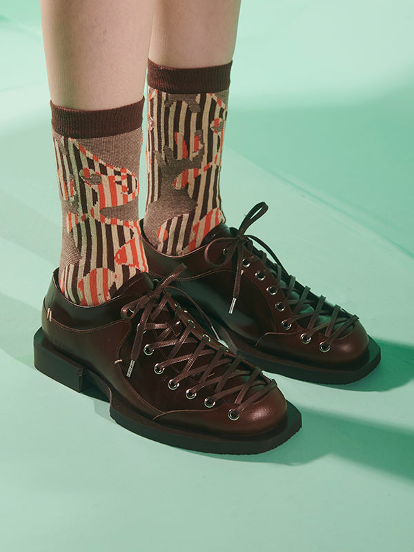 Henrik Vibskov - Handsome Hands Socks Femme in Brown Orange Handsome Grid