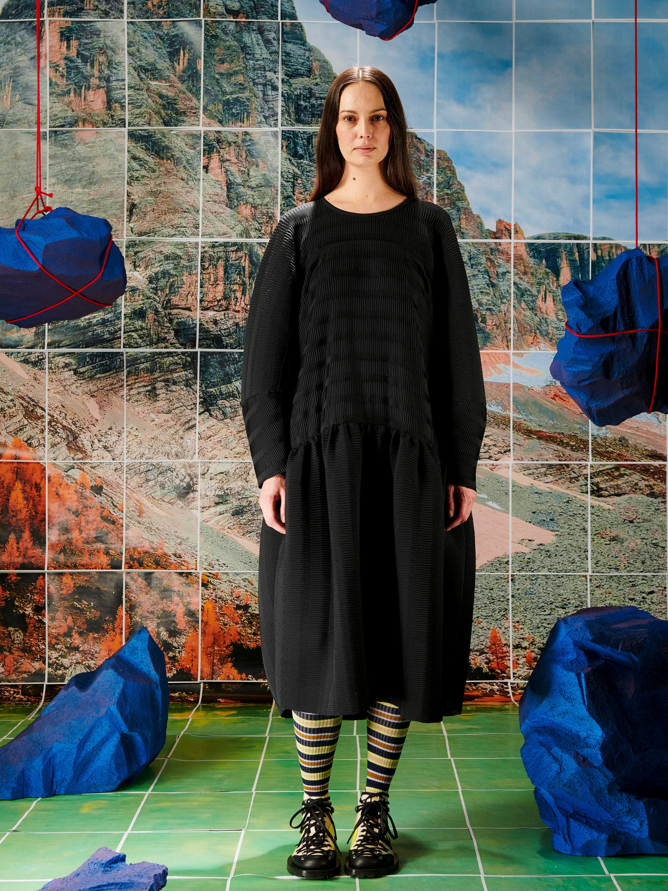 Hilly Plisse Dress - Black-[-Henrik Vibskov-4
