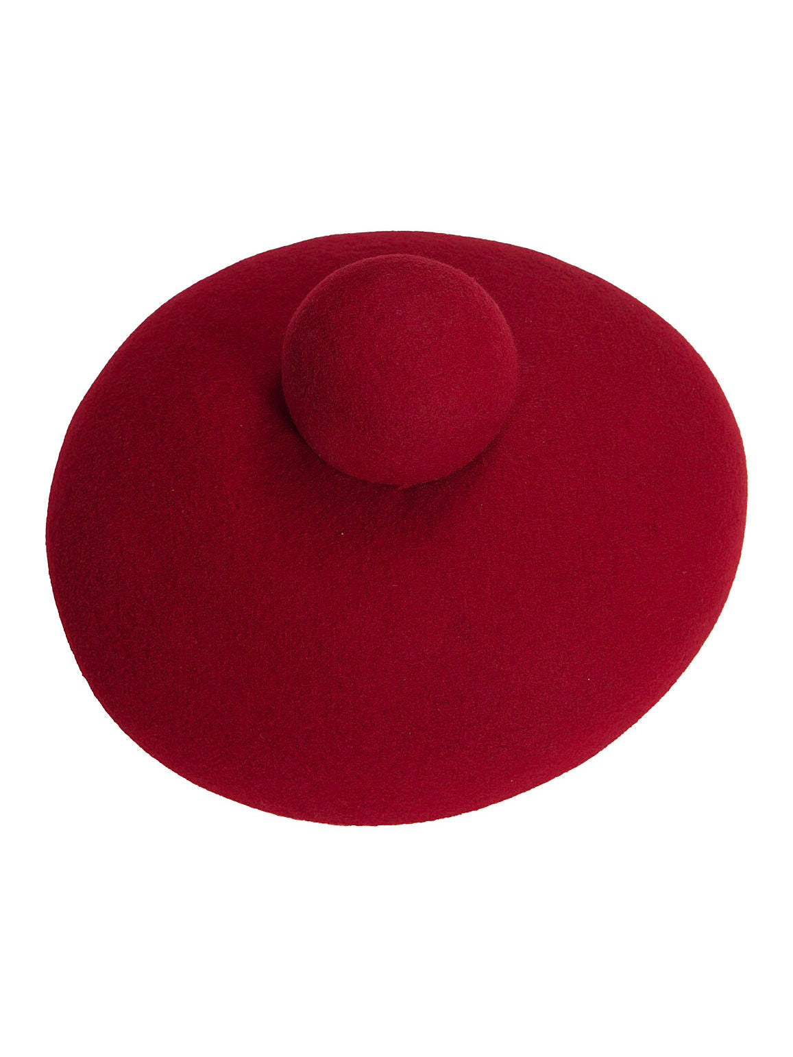 Henrik Vibskov Macaron Hat in Red, showing the sculptural rounded wool shape, raised crown detail and soft felted texture.