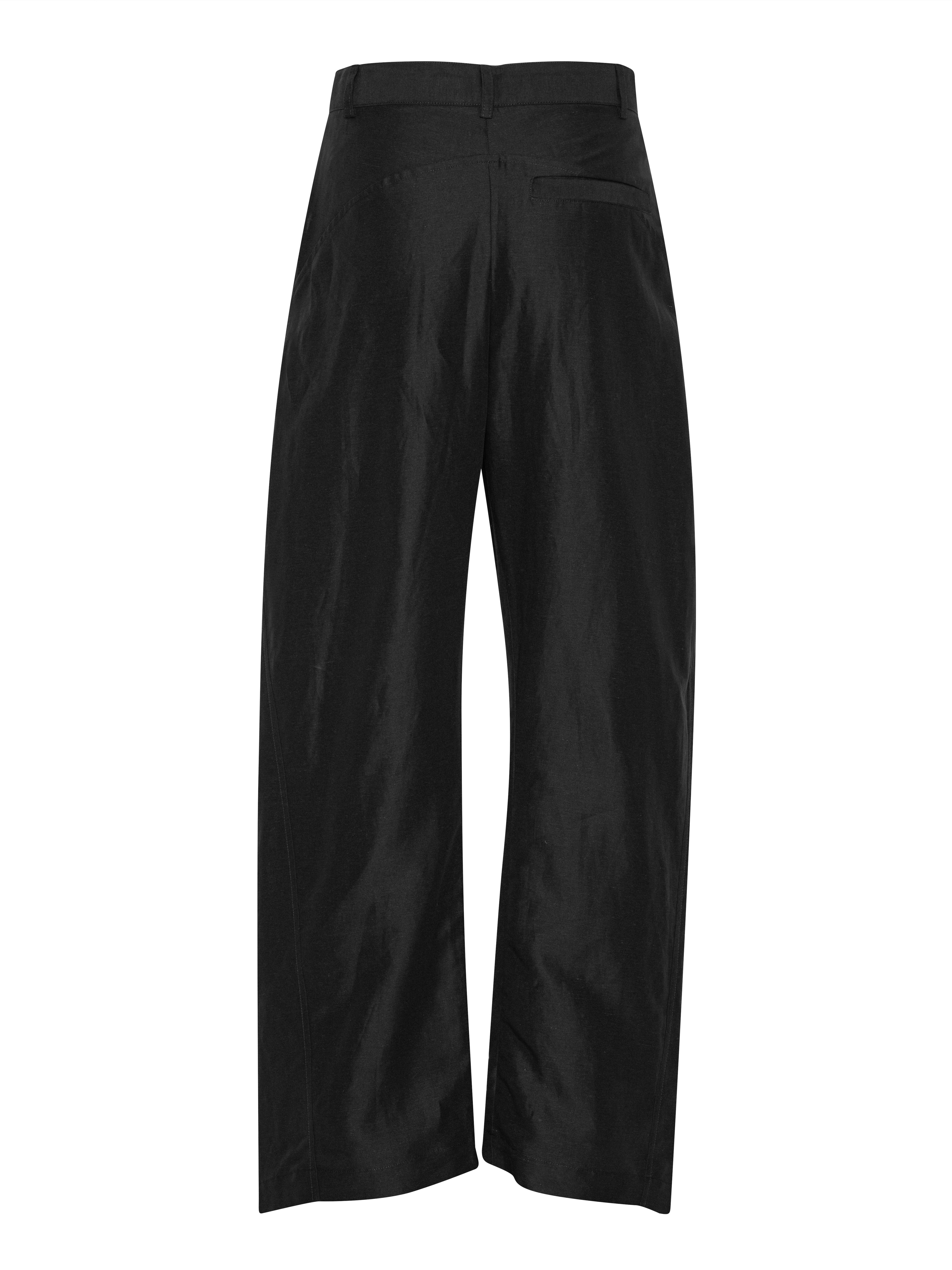 Back view of the Merge Pants showing the wide-leg silhouette and high-low leg construction.