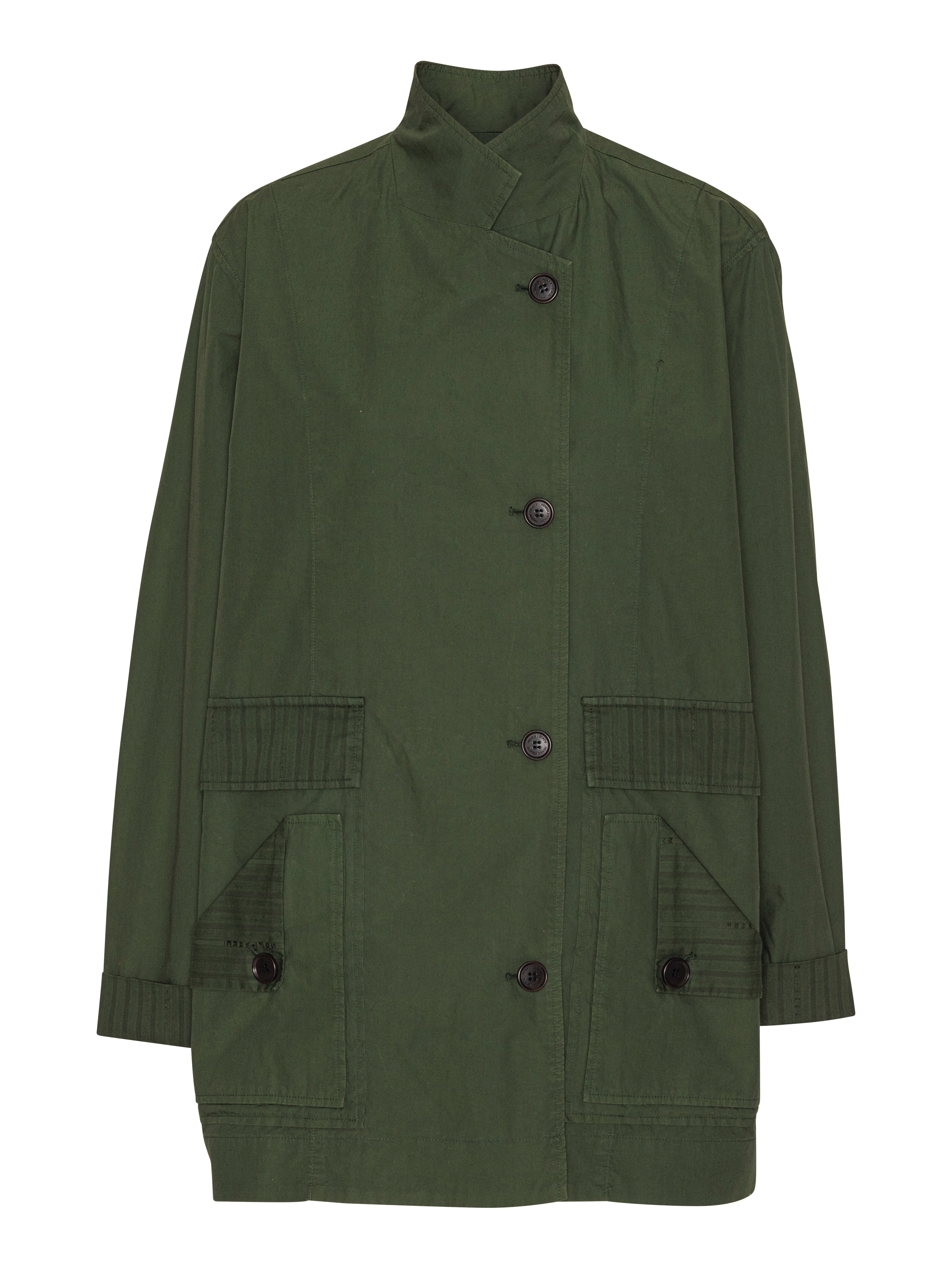 Mid-Air Jacket in Garden Green navy green jacket with checked details, classic collar and button closure, front view – Henrik Vibskov Spring/Summer 2026 Key Collection