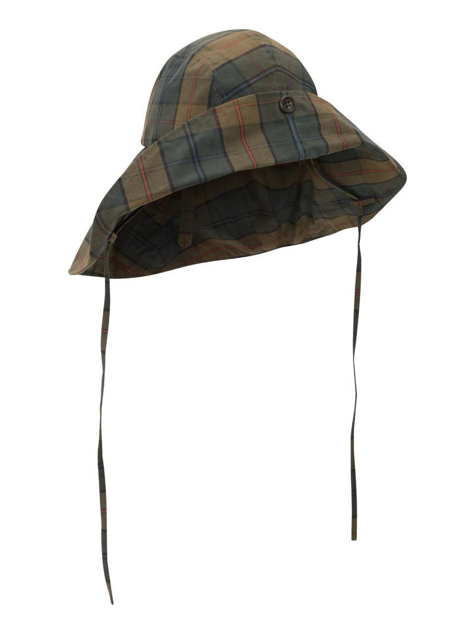 Henrik Vibskov Nilsson Fisherman Hat in tartan dry wax organic cotton with wide foldable brim and chin tie straps