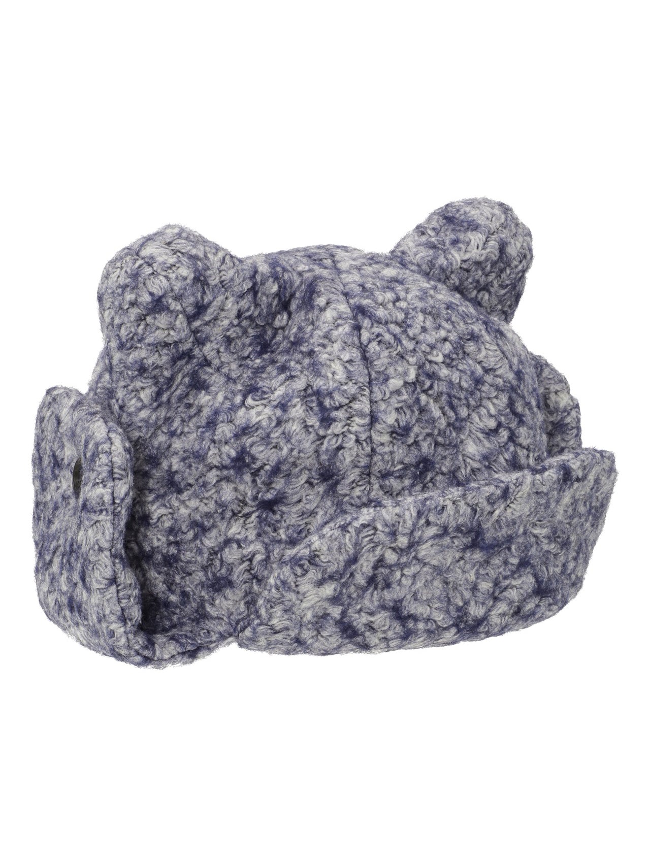 Henrik Vibskov Pilot Frog Hat in blue pebbles organic cotton with textured mottled finish, rounded crown and folded side flaps