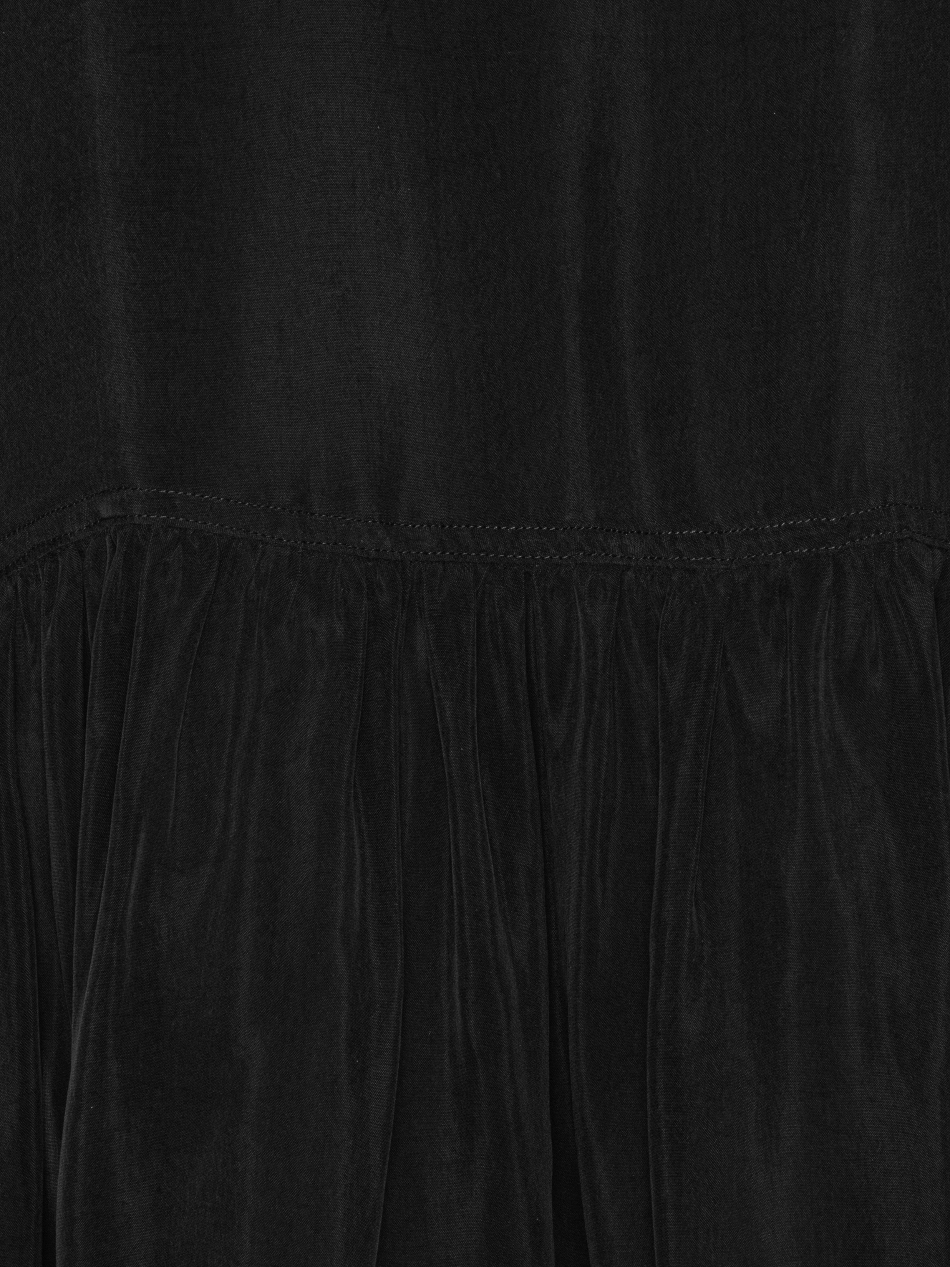 Close-up of the Henrik Vibskov Preserve Dress in black, highlighting the fabric texture, V-neck detailing, and button closure.