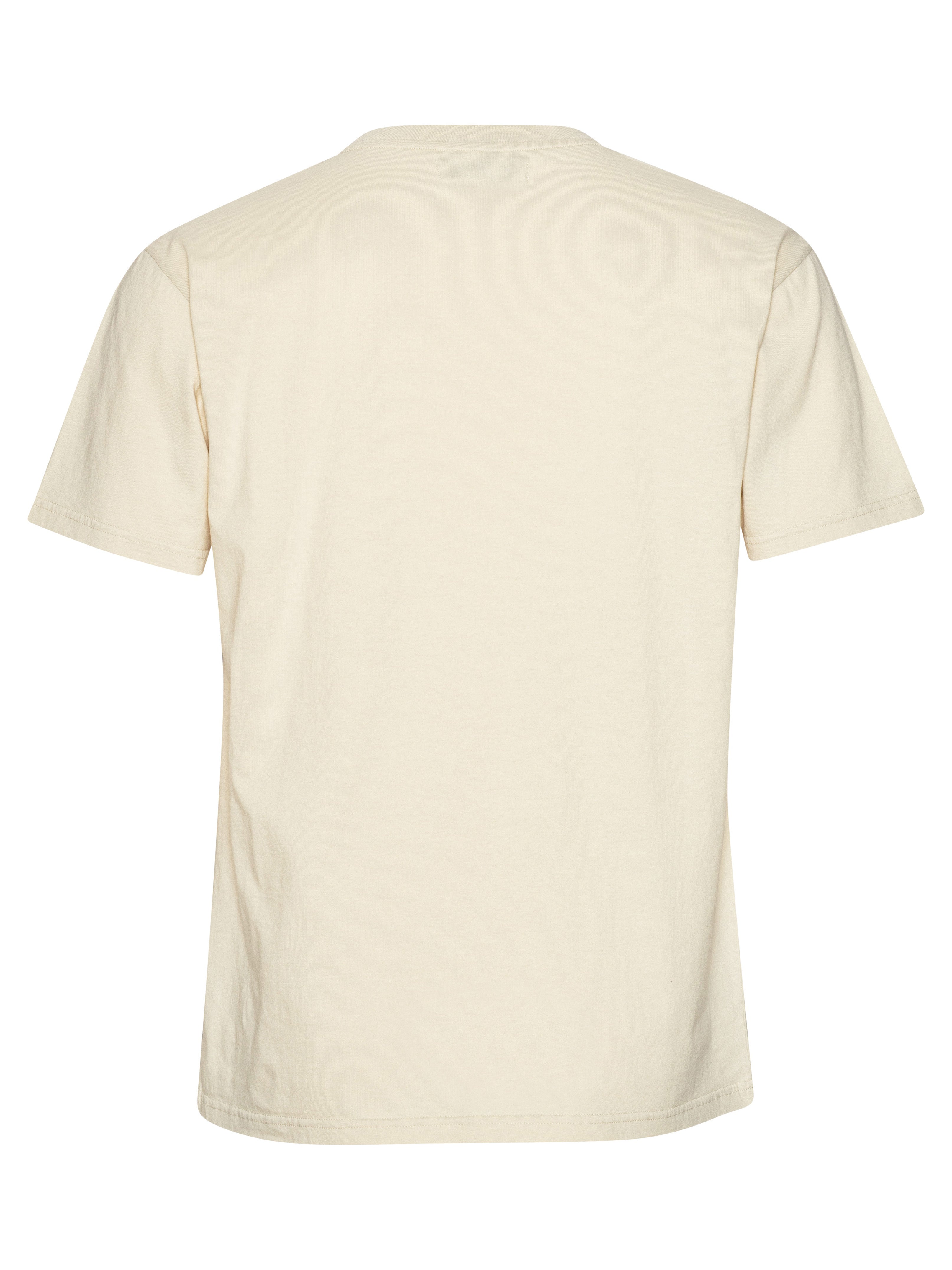 Back view of off-white t-shirt by Henrik Vibskov on a white background